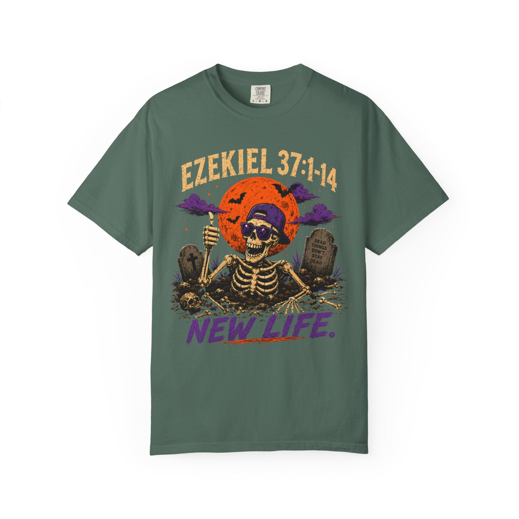 T-Shirt — 'Ezekiel 37:1-14 New Life' Skeleton Graveyard Graphic
