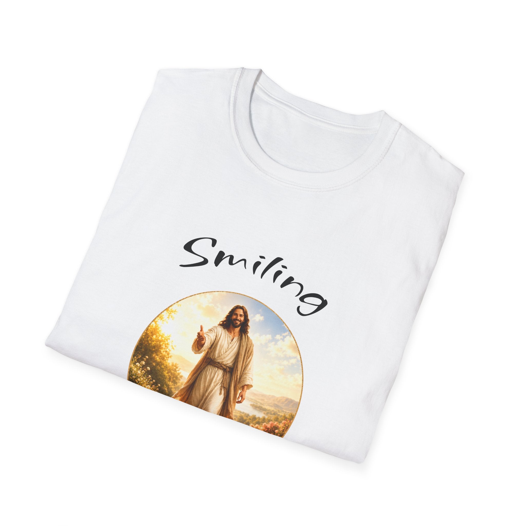Smiling Jesus T-Shirt — Christian Faith Graphic Tee with John 14:1 Back