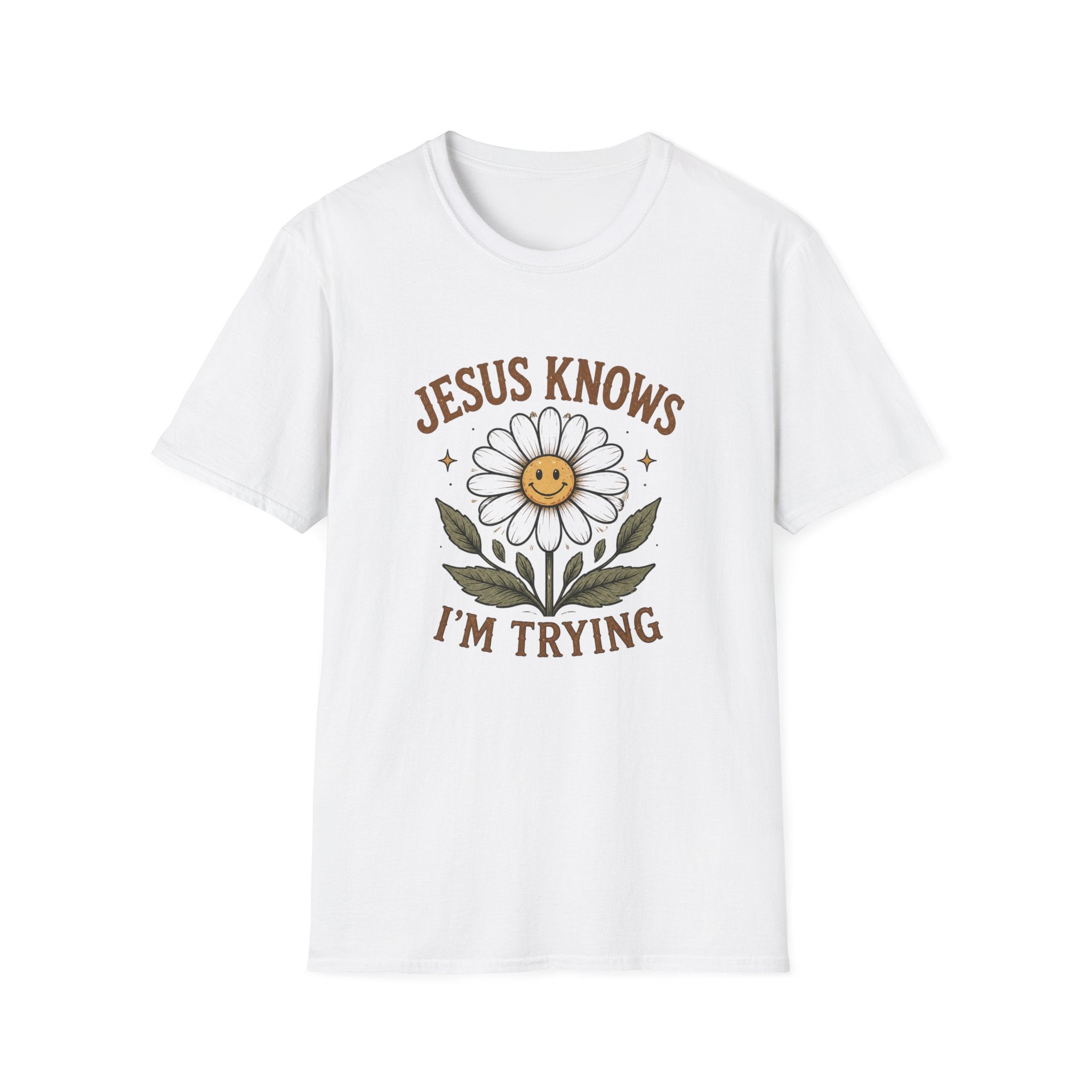 T-Shirt — "Jesus Knows I’m Trying" Daisy Faith Tee