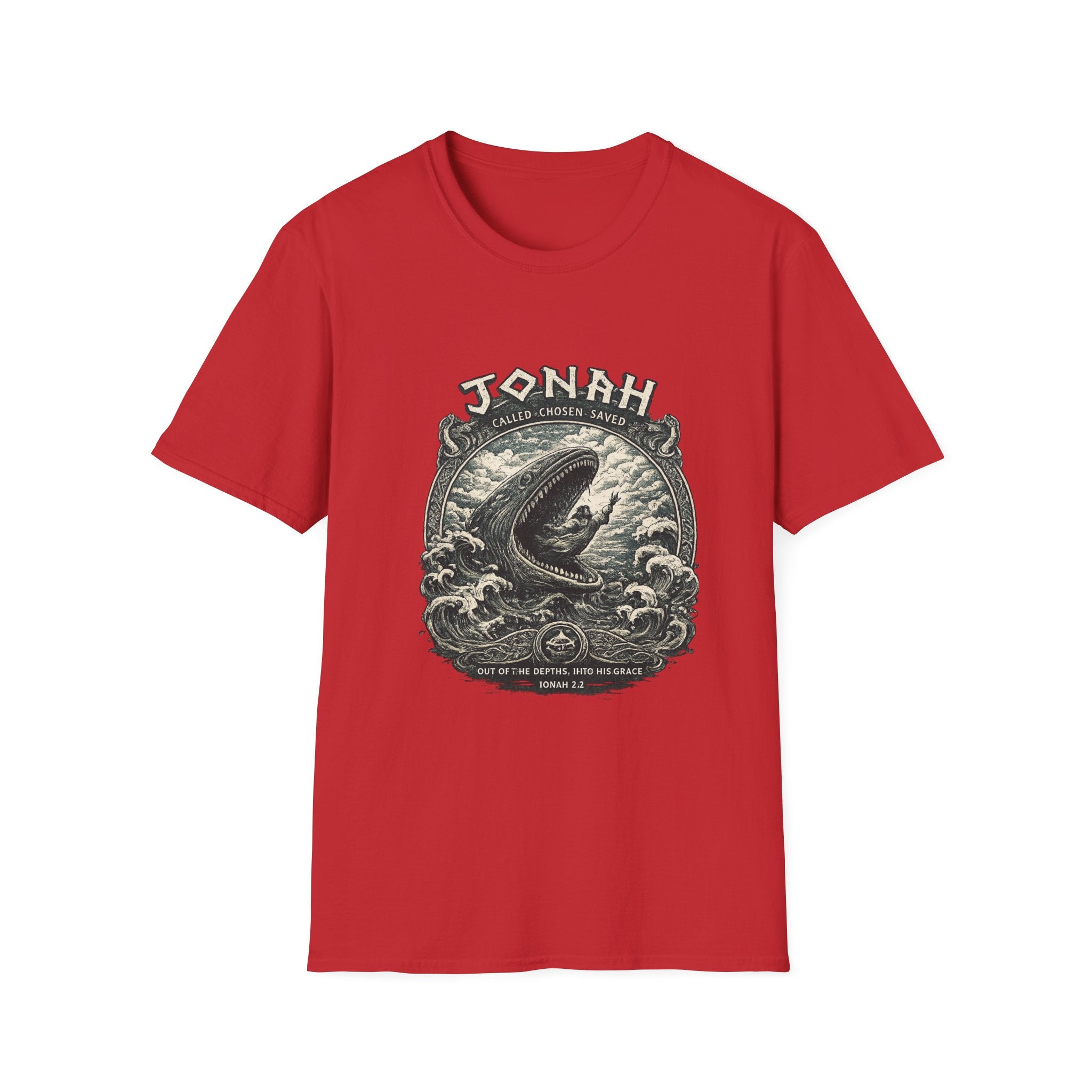 Jonah Whale Graphic T-Shirt — "He Is Greater" Nautical Christian Shirt