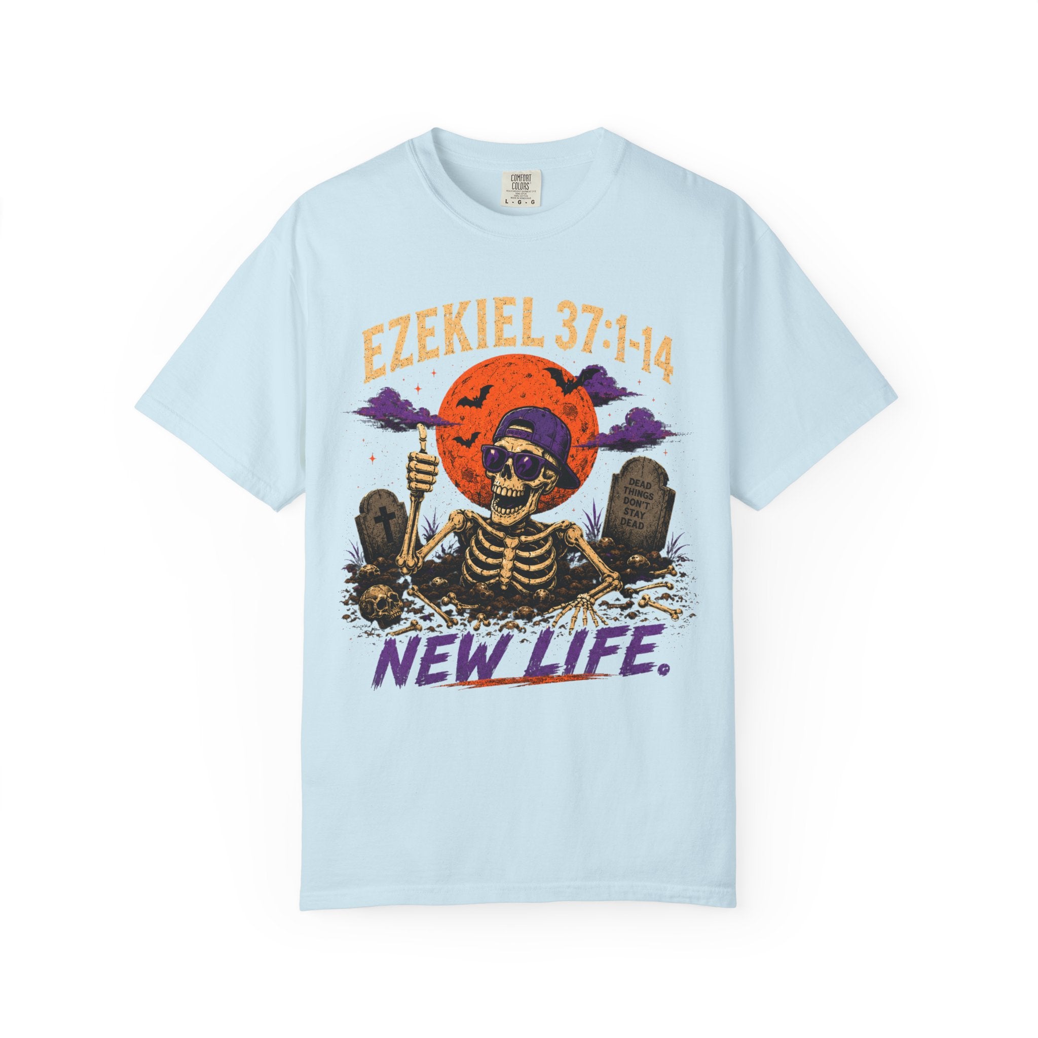 T-Shirt — 'Ezekiel 37:1-14 New Life' Skeleton Graveyard Graphic