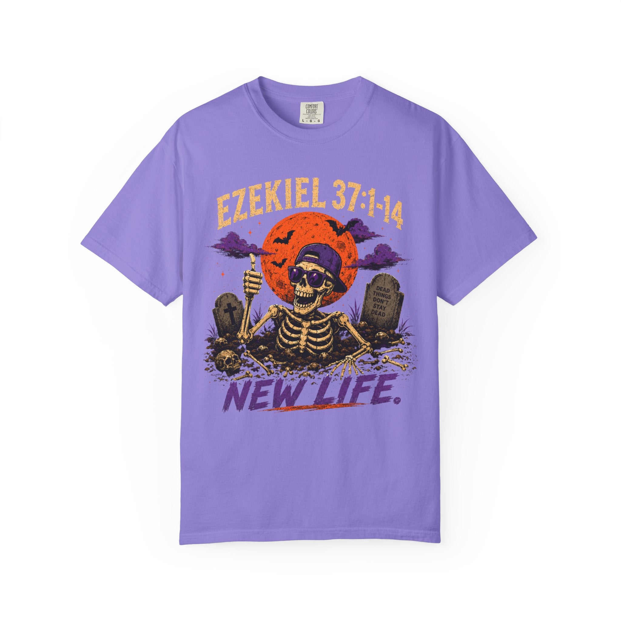 T-Shirt — 'Ezekiel 37:1-14 New Life' Skeleton Graveyard Graphic