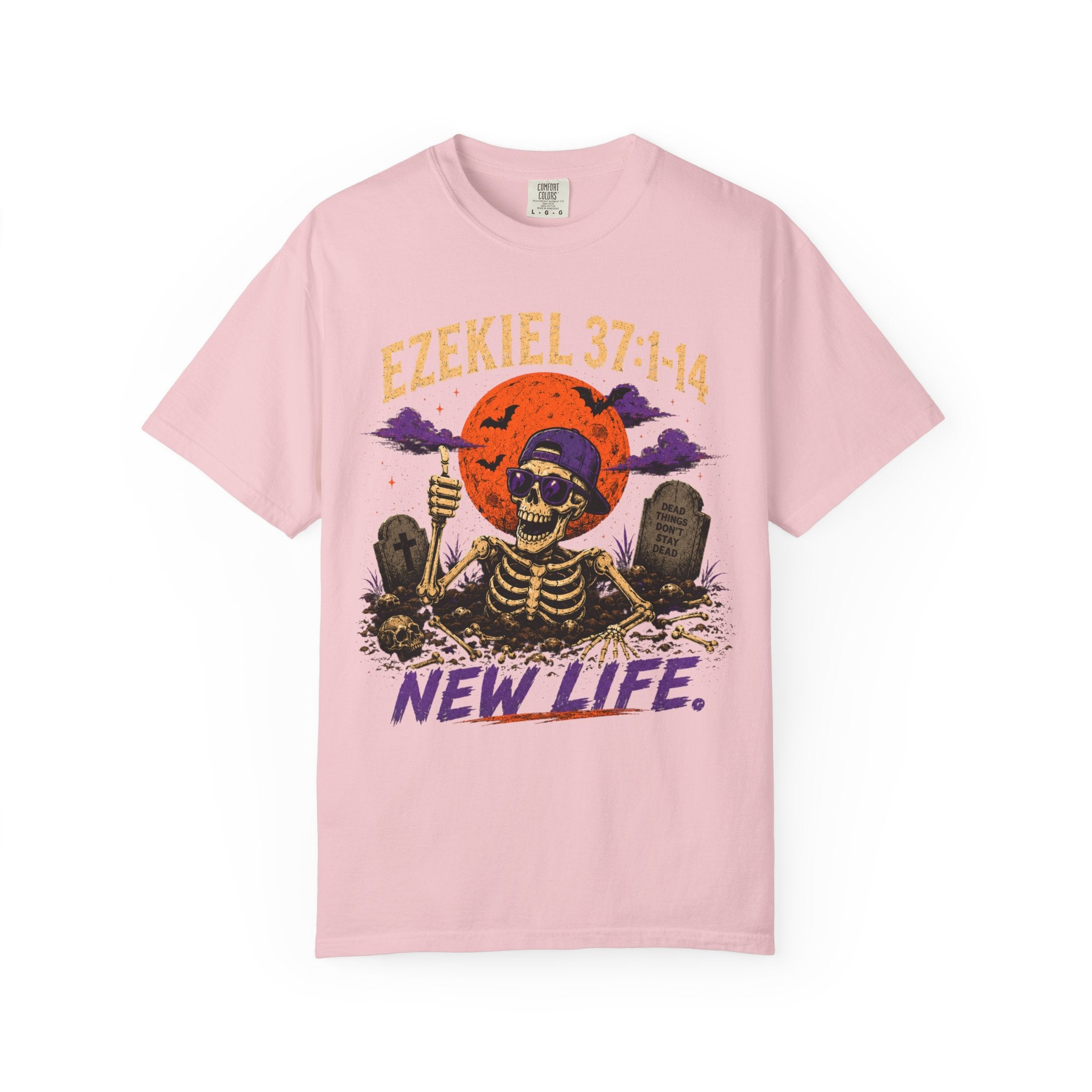 T-Shirt — 'Ezekiel 37:1-14 New Life' Skeleton Graveyard Graphic