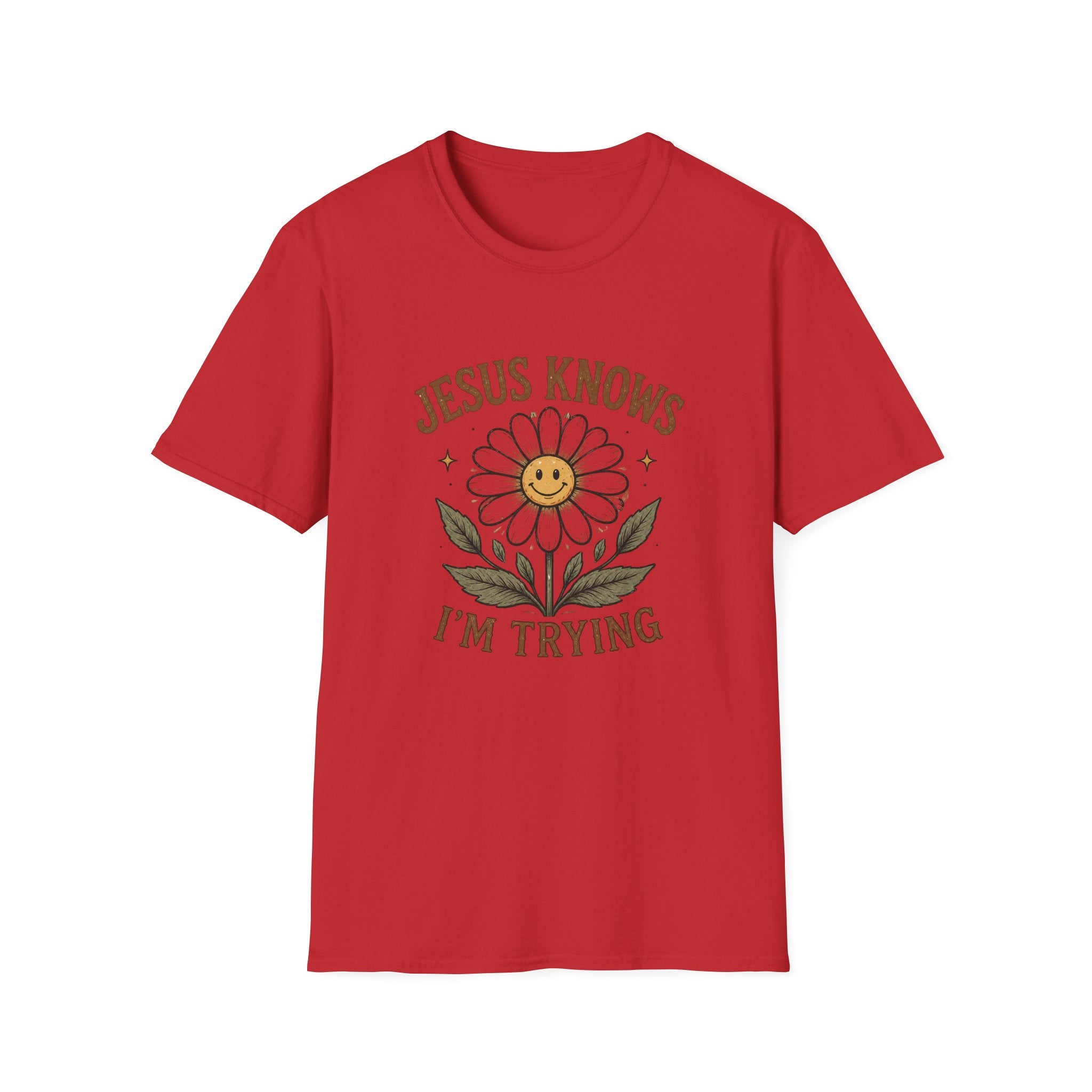 T-Shirt — "Jesus Knows I’m Trying" Daisy Faith Tee