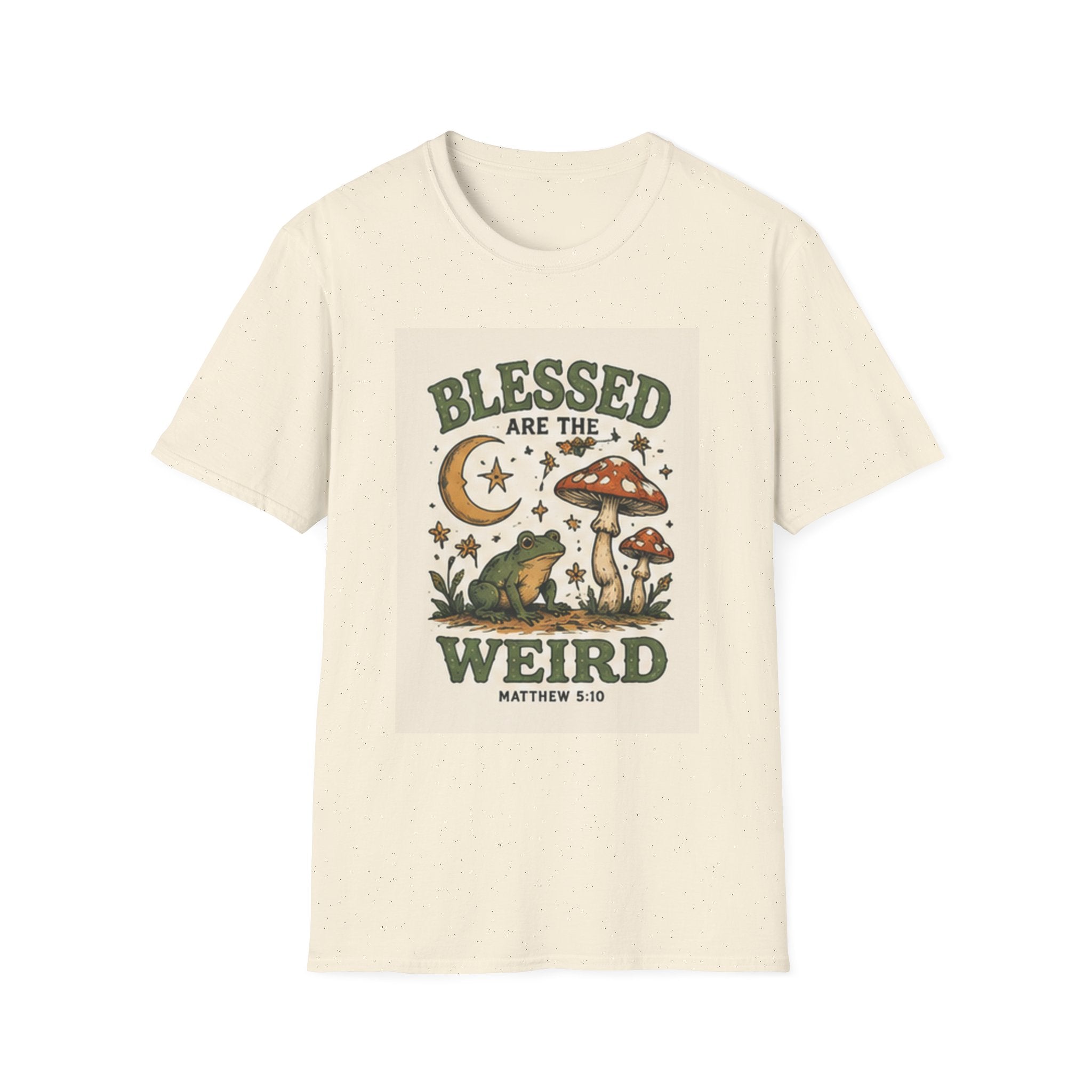 Blessed Are The Weird T-Shirt — Retro Frog & Mushroom Christian Graphic Tee (Matthew 5:10)