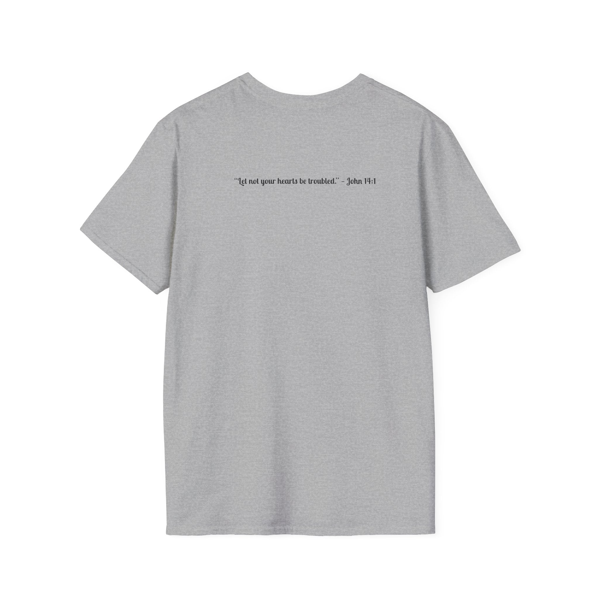 Smiling Jesus T-Shirt — Christian Faith Graphic Tee with John 14:1 Back