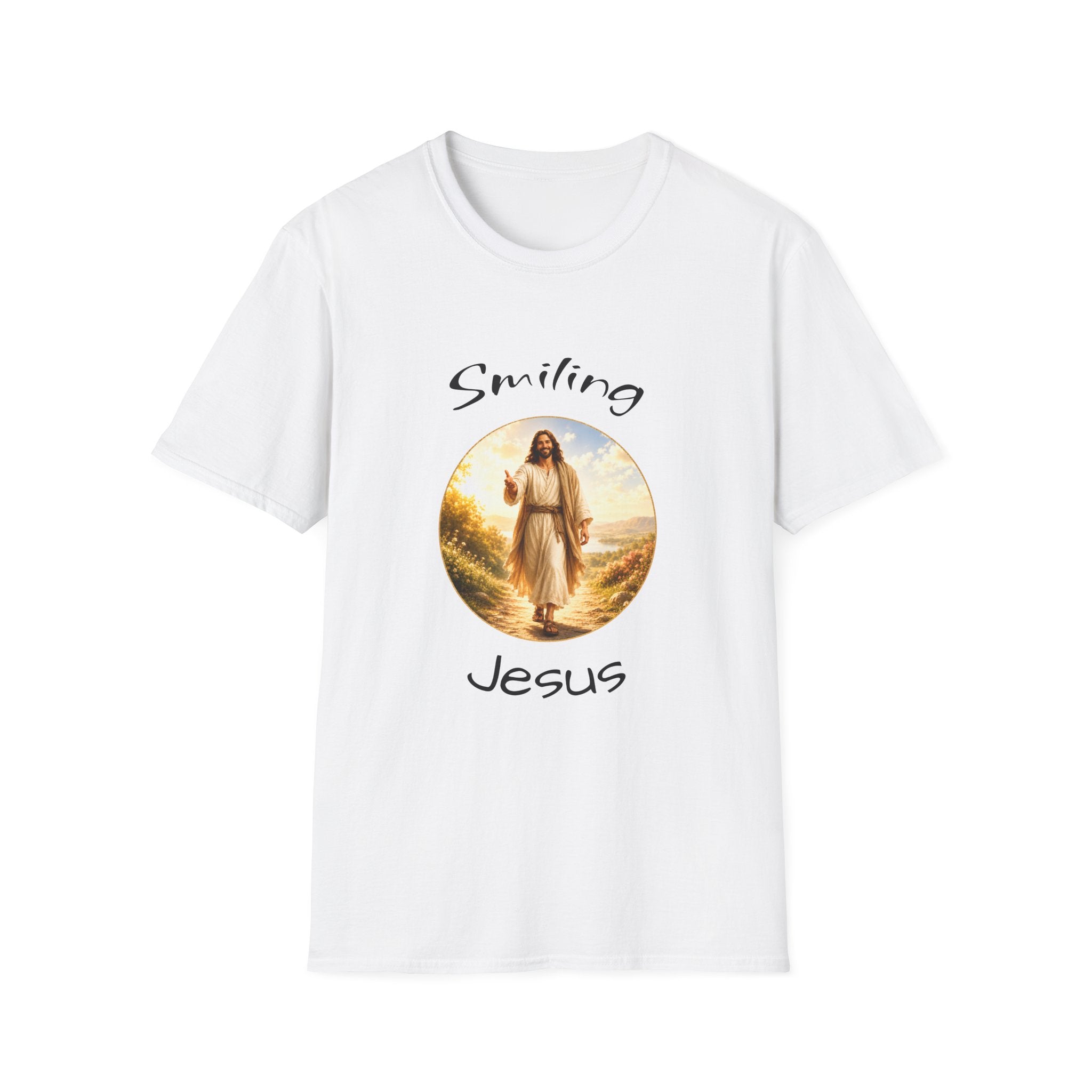 Smiling Jesus T-Shirt — Christian Faith Graphic Tee with John 14:1 Back
