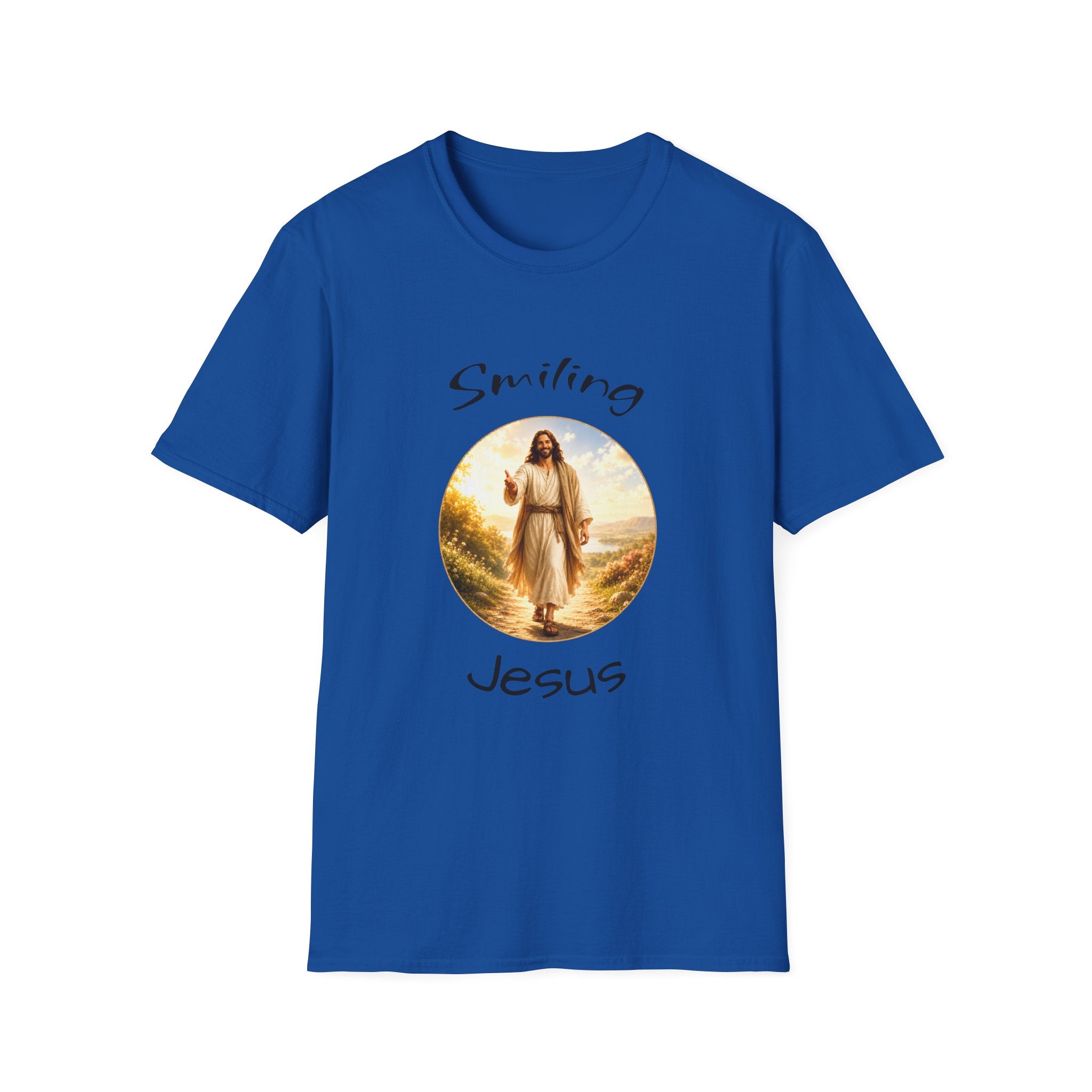 Smiling Jesus T-Shirt — Christian Faith Graphic Tee with John 14:1 Back