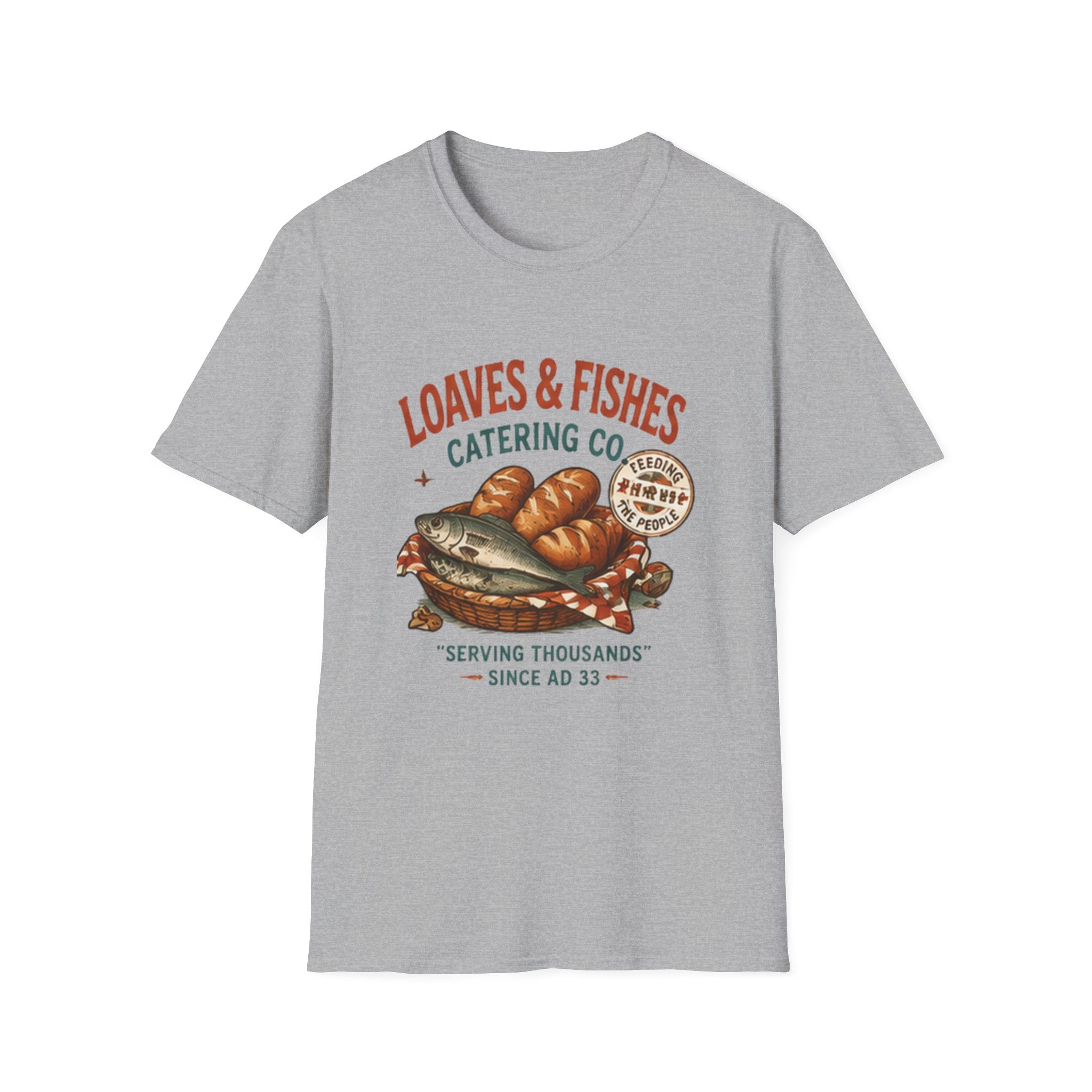 T-Shirt — Loaves & Fishes Vintage Catering Co. Graphic Tee (Serving Thousands Since AD 33)