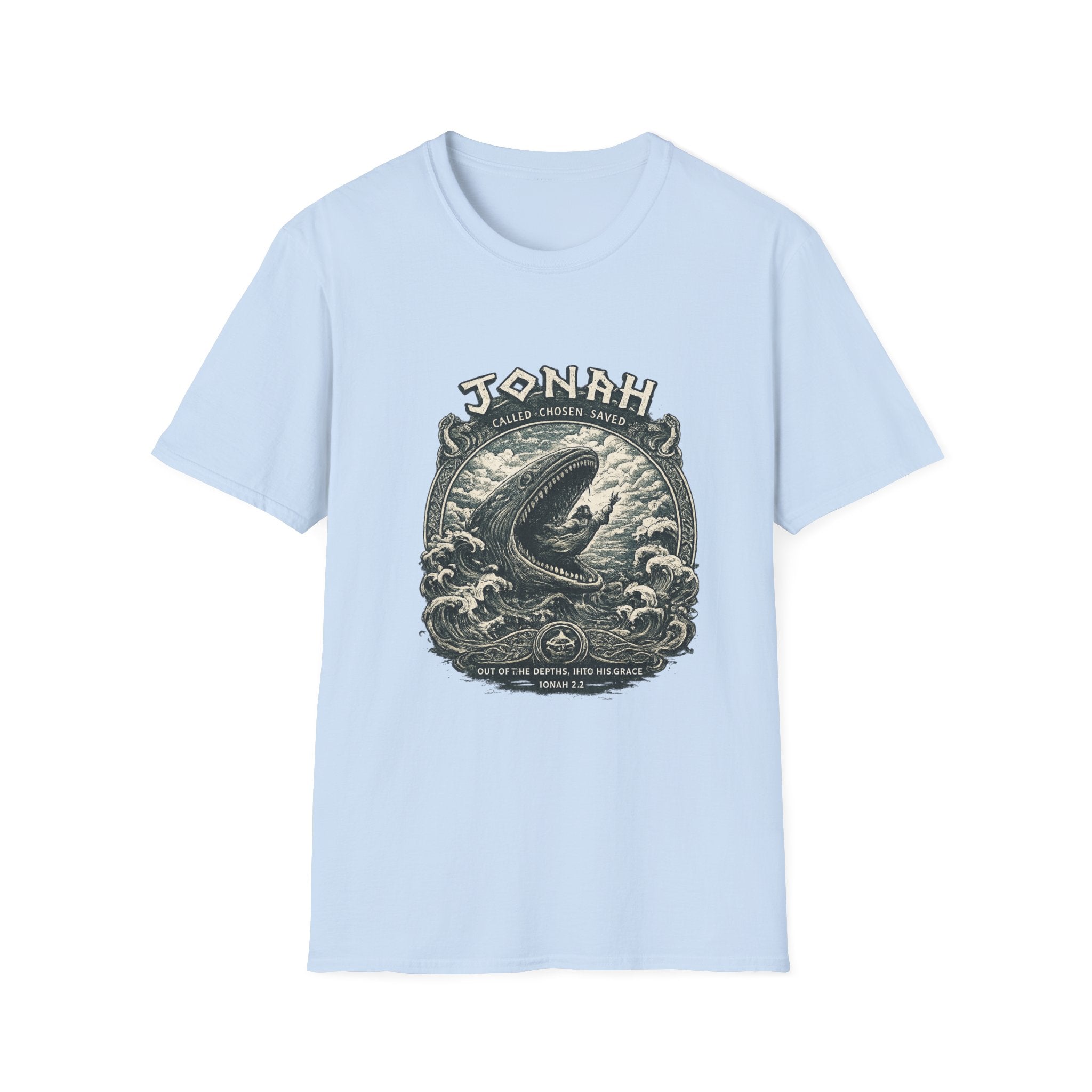 Jonah Whale Graphic T-Shirt — "He Is Greater" Nautical Christian Shirt