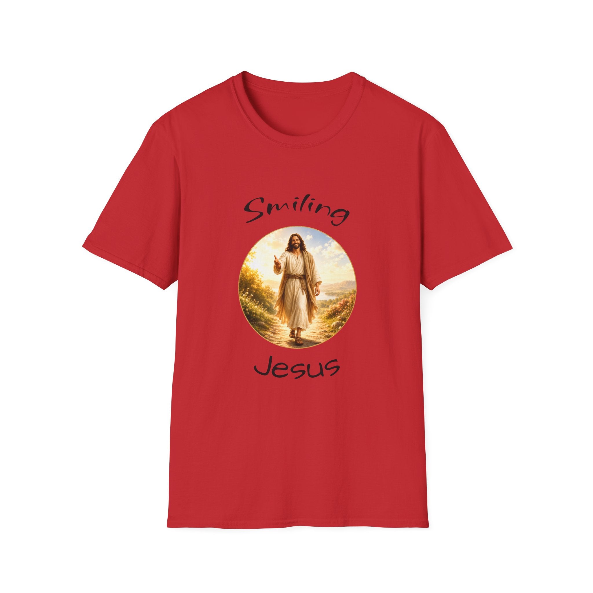 Smiling Jesus T-Shirt — Christian Faith Graphic Tee with John 14:1 Back