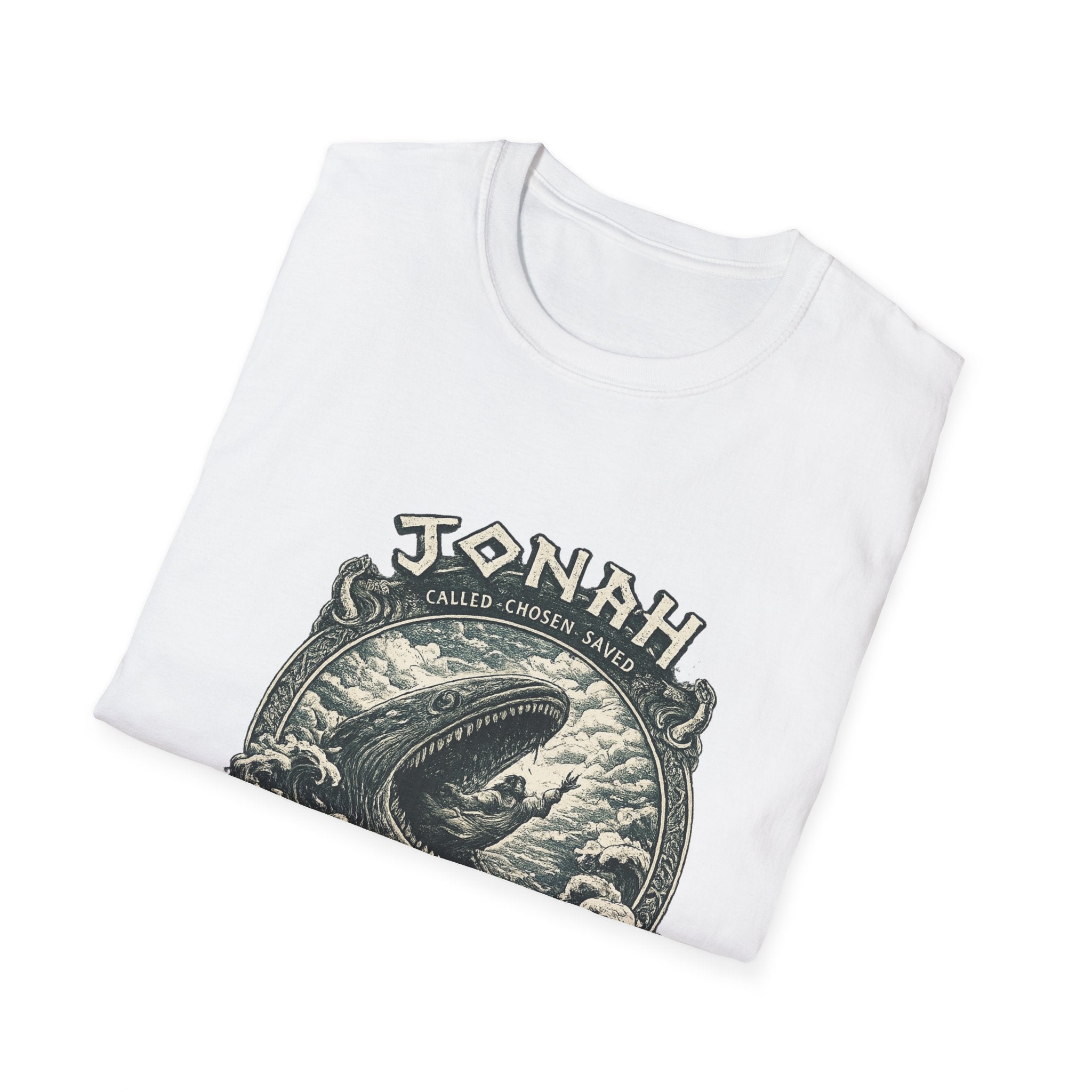 Jonah Whale Graphic T-Shirt — "He Is Greater" Nautical Christian Shirt