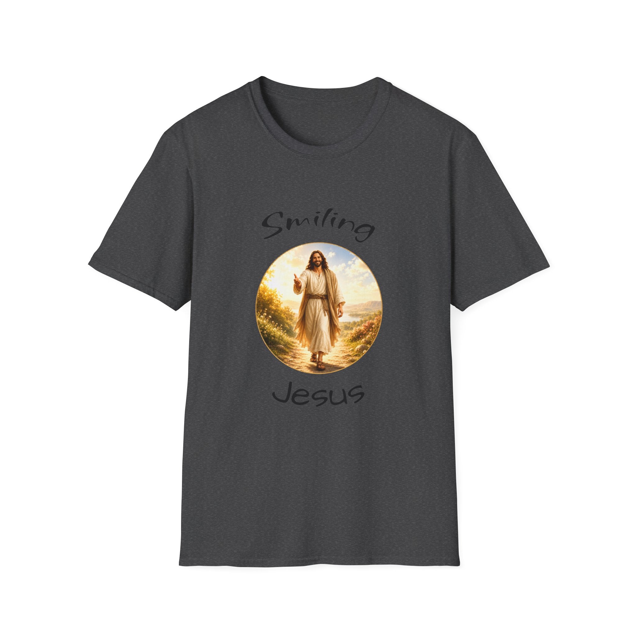 Smiling Jesus T-Shirt — Christian Faith Graphic Tee with John 14:1 Back