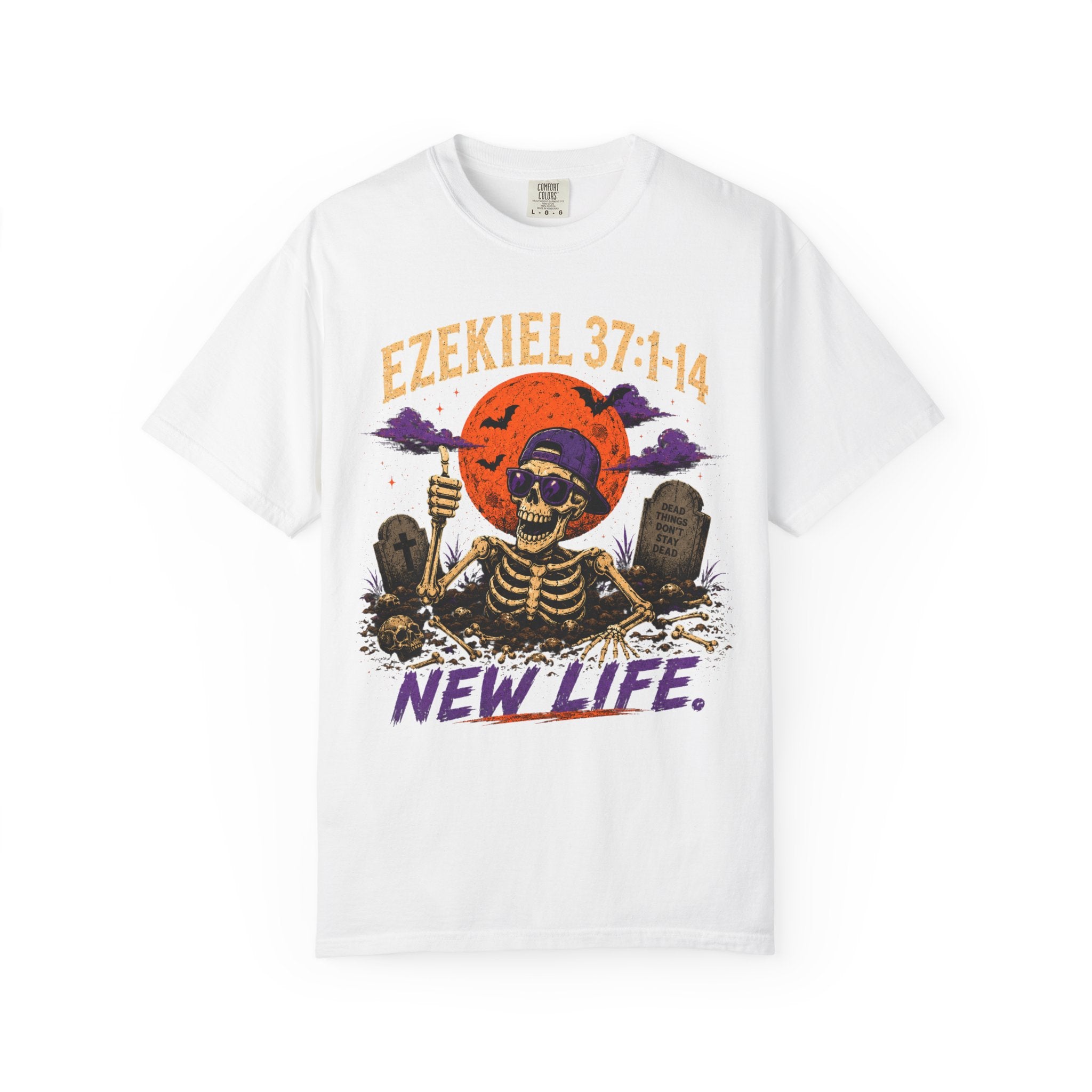 T-Shirt — 'Ezekiel 37:1-14 New Life' Skeleton Graveyard Graphic