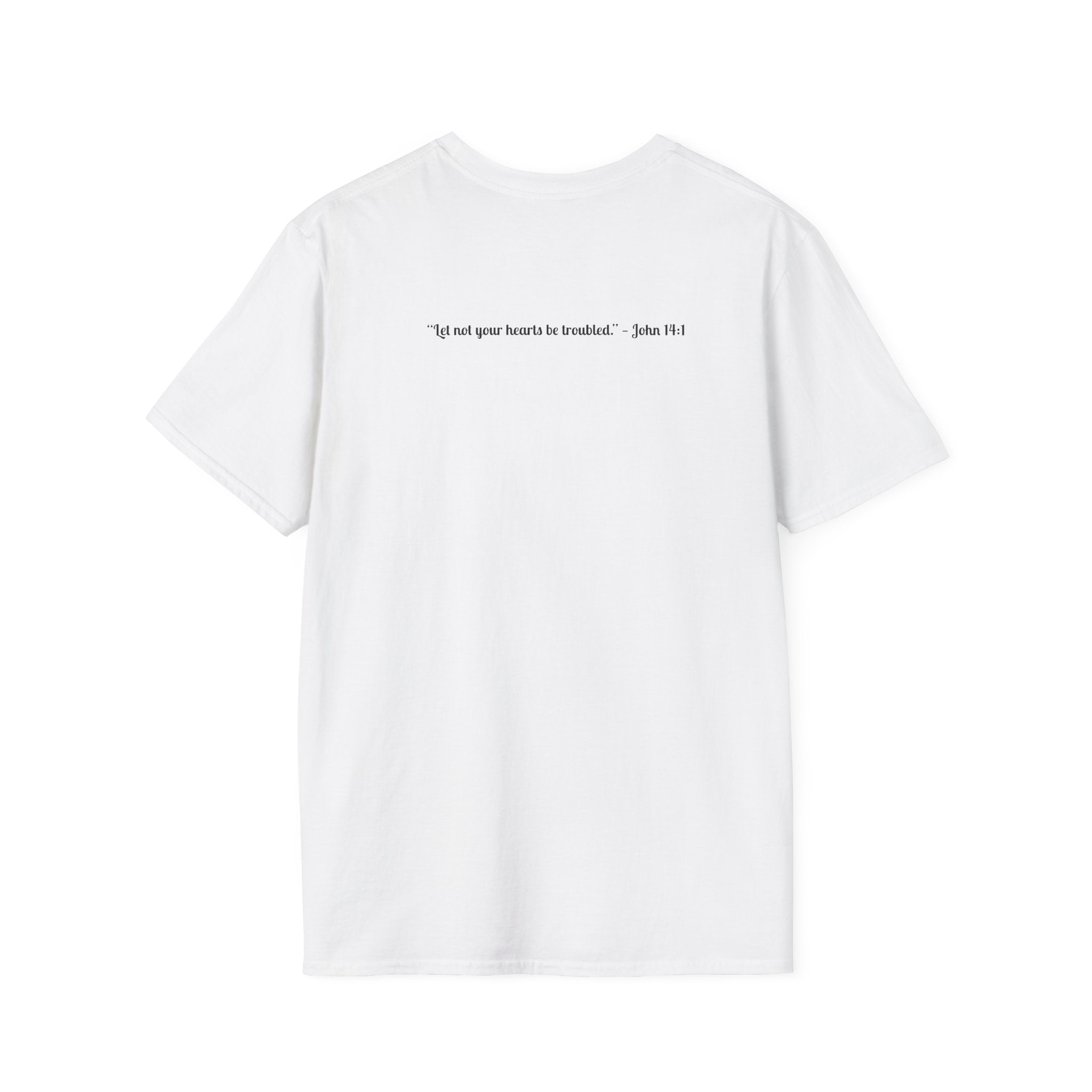 Smiling Jesus T-Shirt — Christian Faith Graphic Tee with John 14:1 Back