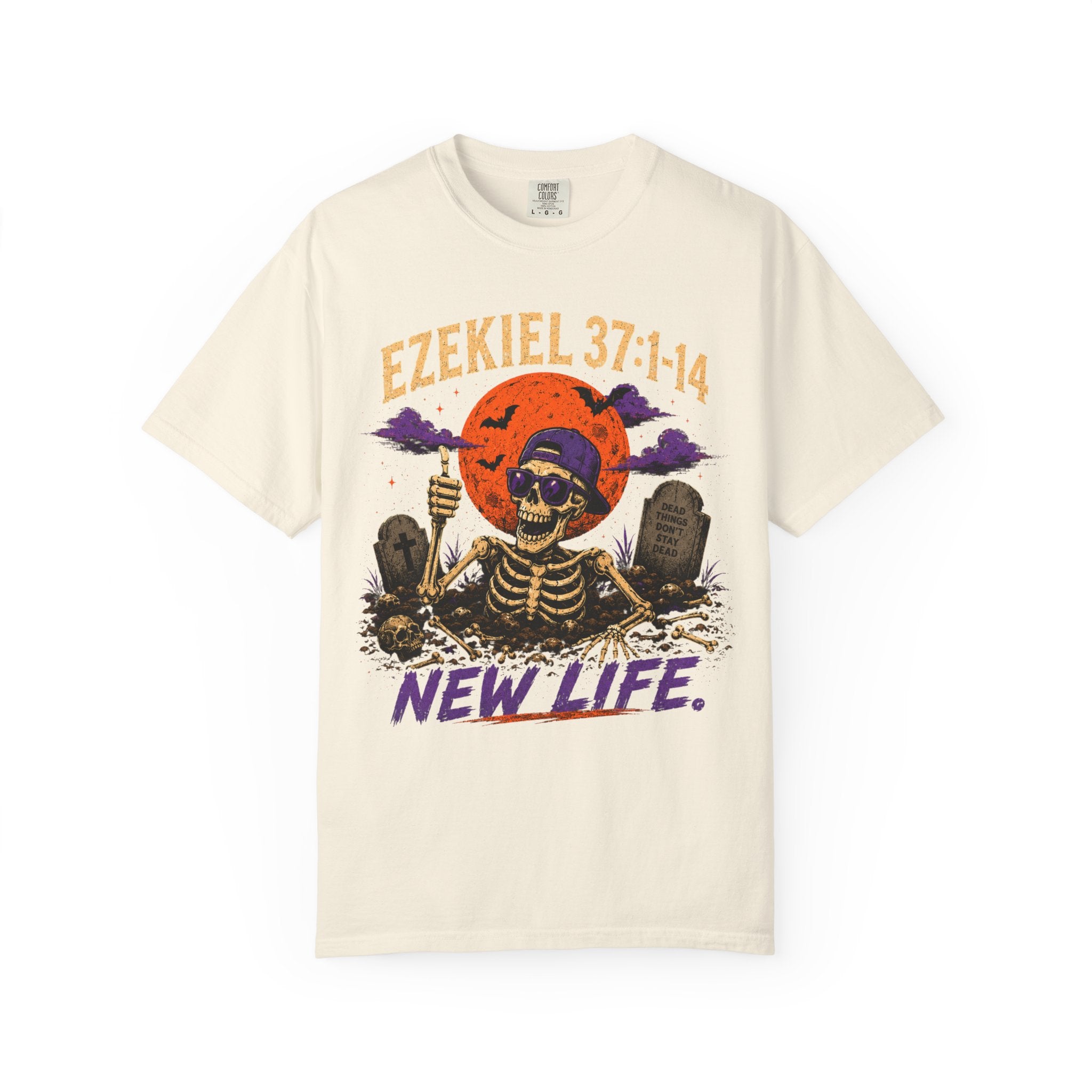 T-Shirt — 'Ezekiel 37:1-14 New Life' Skeleton Graveyard Graphic