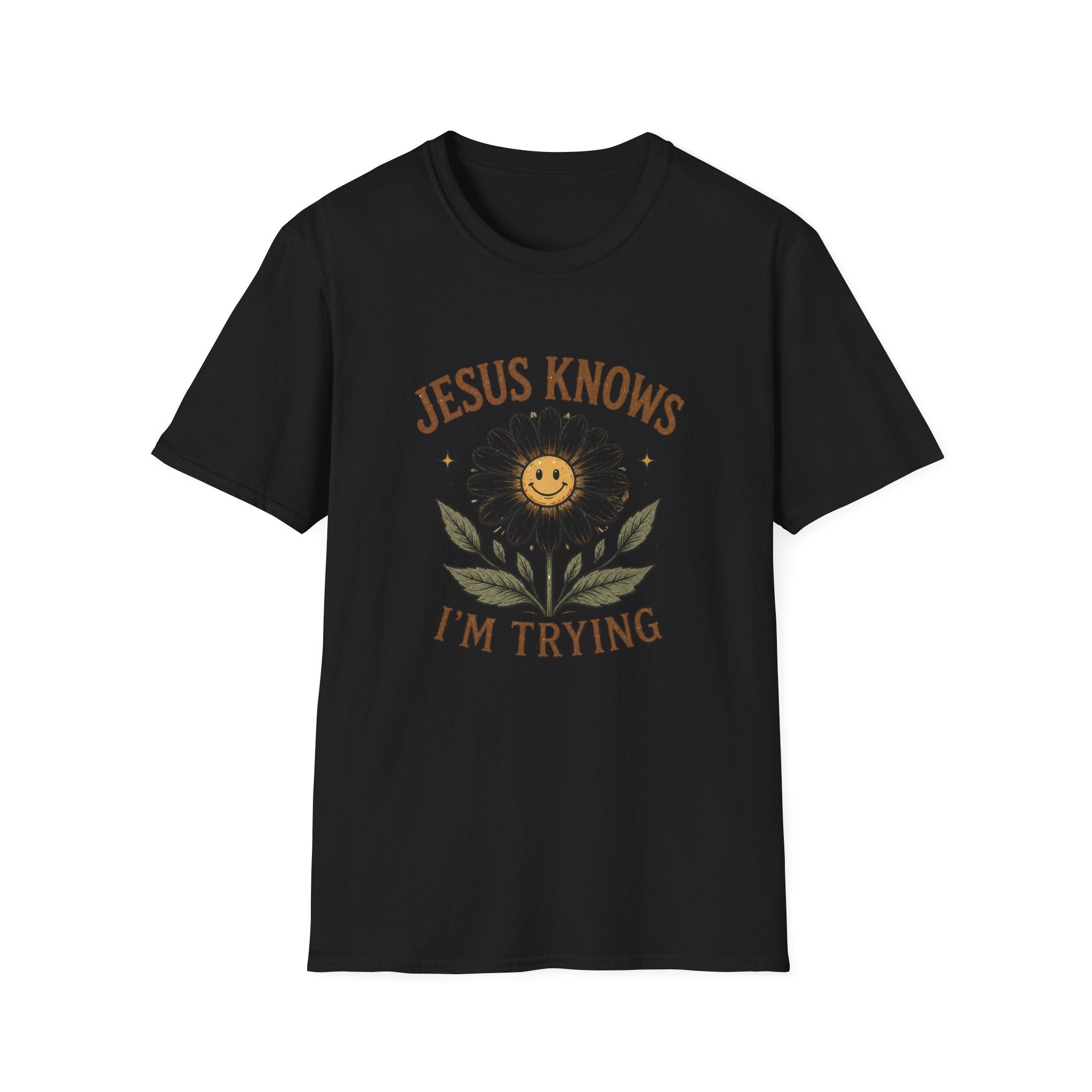T-Shirt — "Jesus Knows I’m Trying" Daisy Faith Tee
