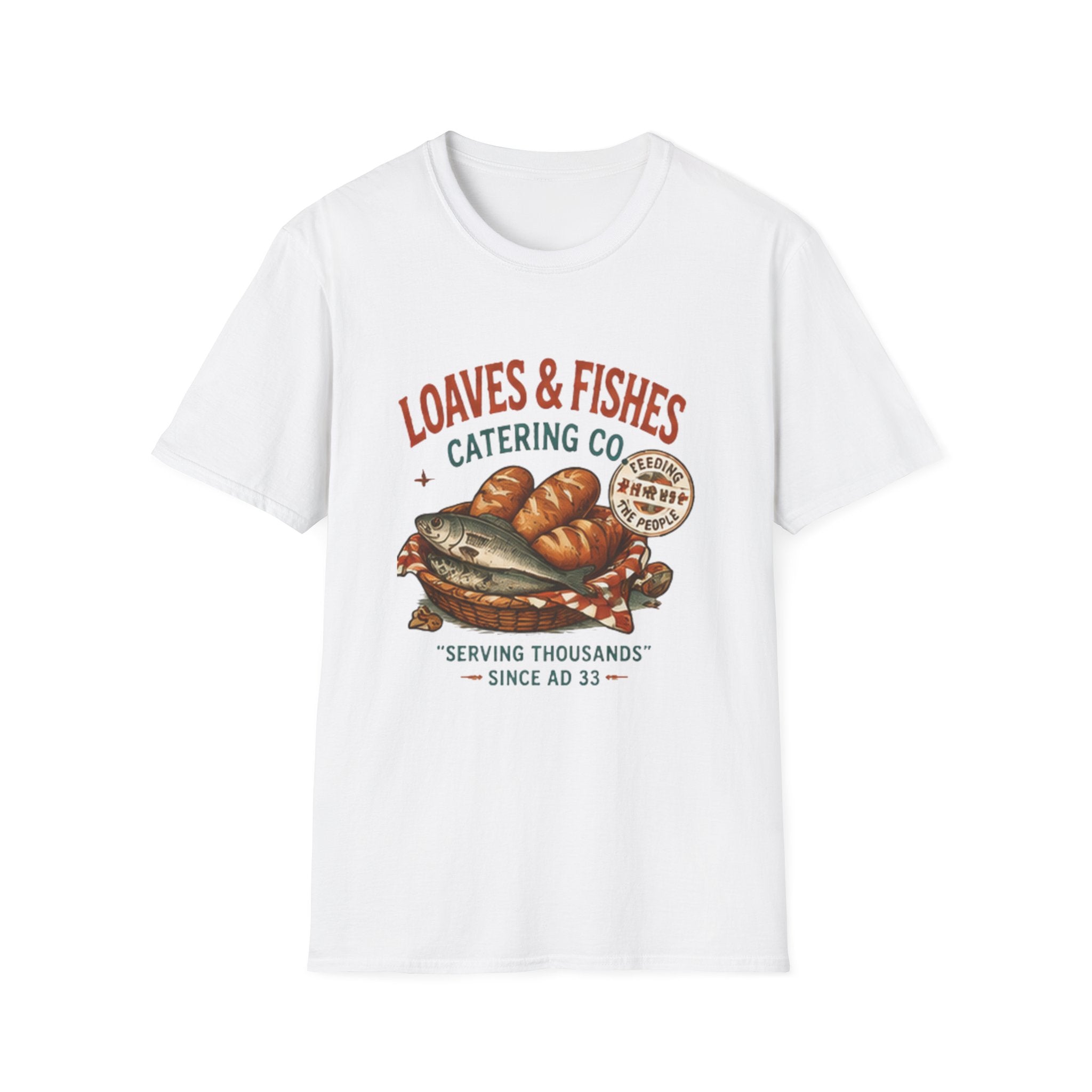 T-Shirt — Loaves & Fishes Vintage Catering Co. Graphic Tee (Serving Thousands Since AD 33)