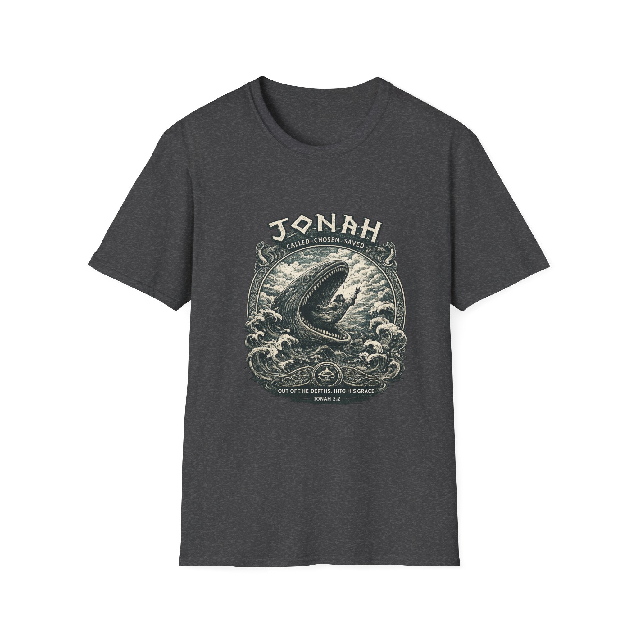 Jonah Whale Graphic T-Shirt — "He Is Greater" Nautical Christian Shirt