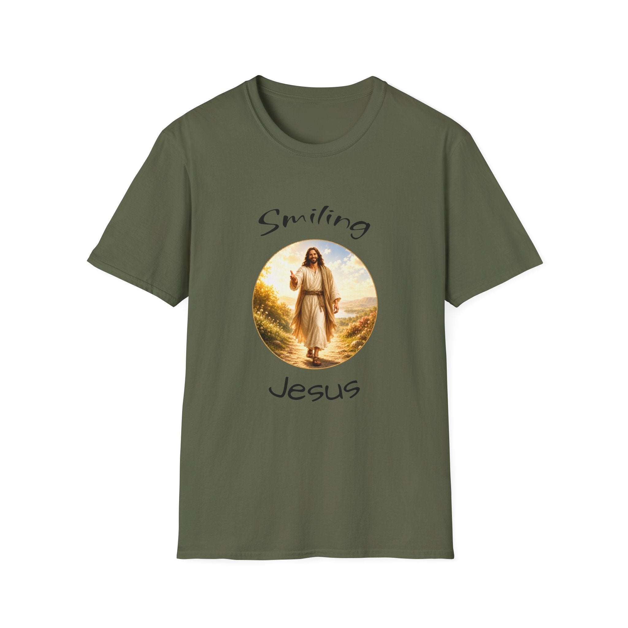 Smiling Jesus T-Shirt — Christian Faith Graphic Tee with John 14:1 Back