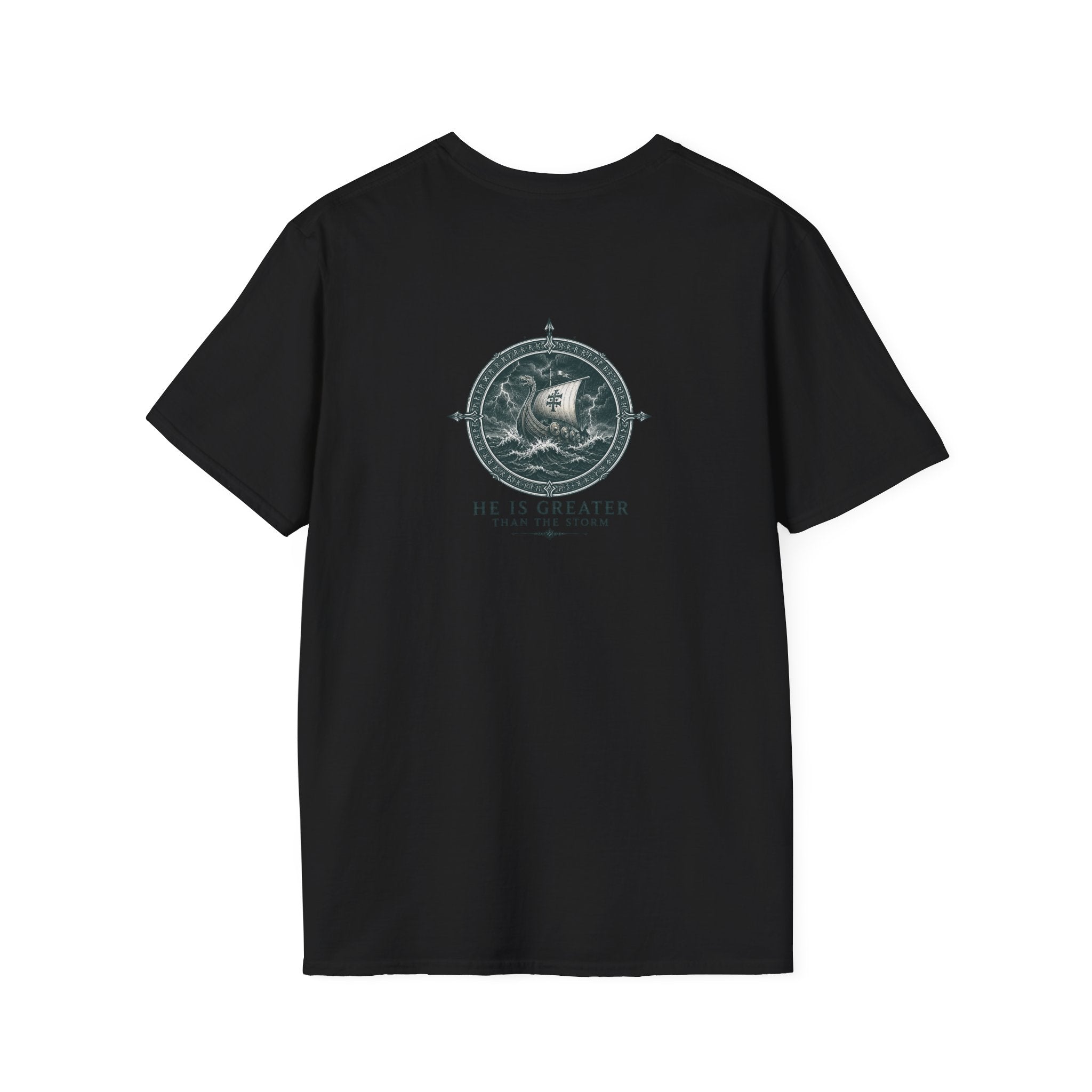 Jonah Whale Graphic T-Shirt — "He Is Greater" Nautical Christian Shirt