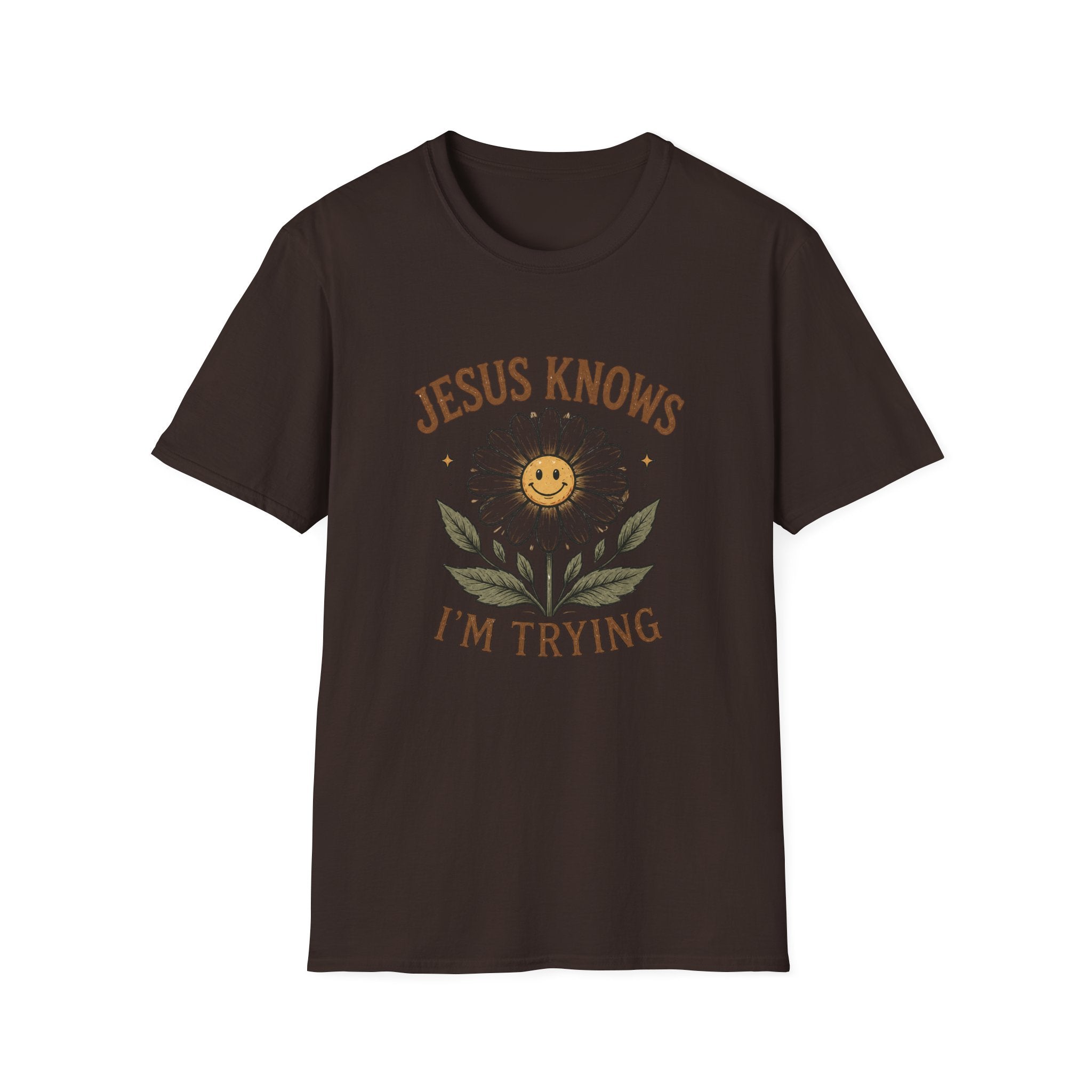 T-Shirt — "Jesus Knows I’m Trying" Daisy Faith Tee