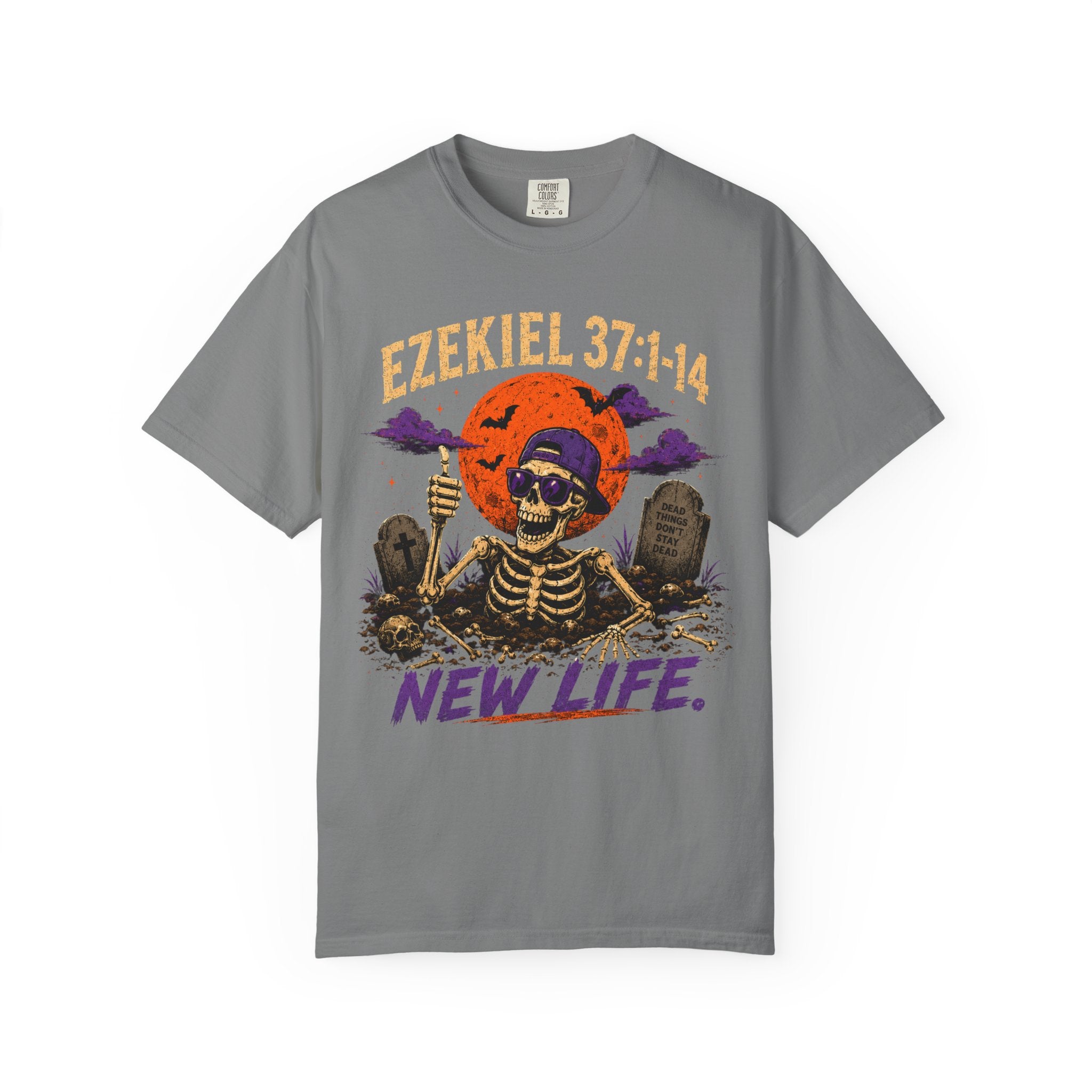T-Shirt — 'Ezekiel 37:1-14 New Life' Skeleton Graveyard Graphic