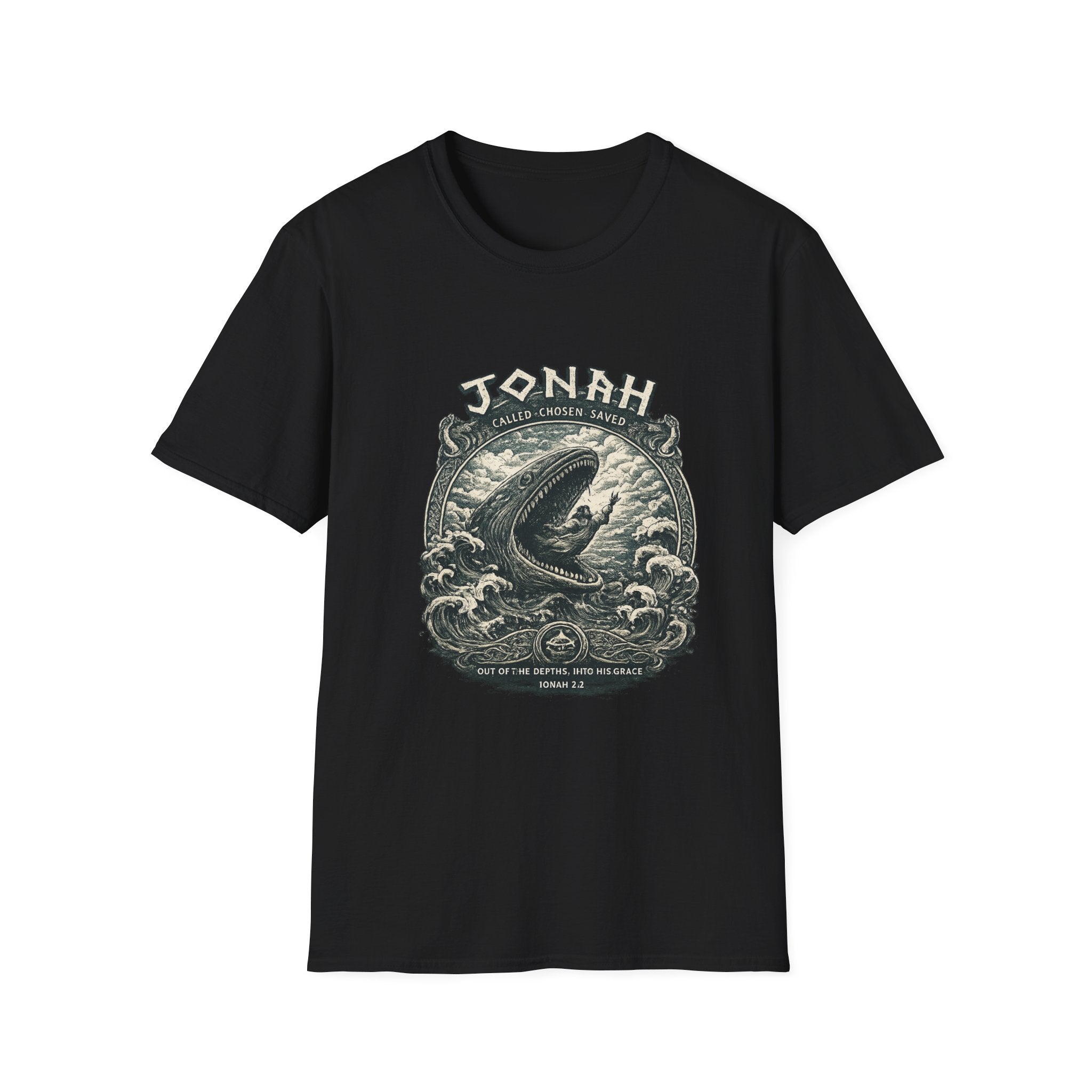 Jonah Whale Graphic T-Shirt — "He Is Greater" Nautical Christian Shirt