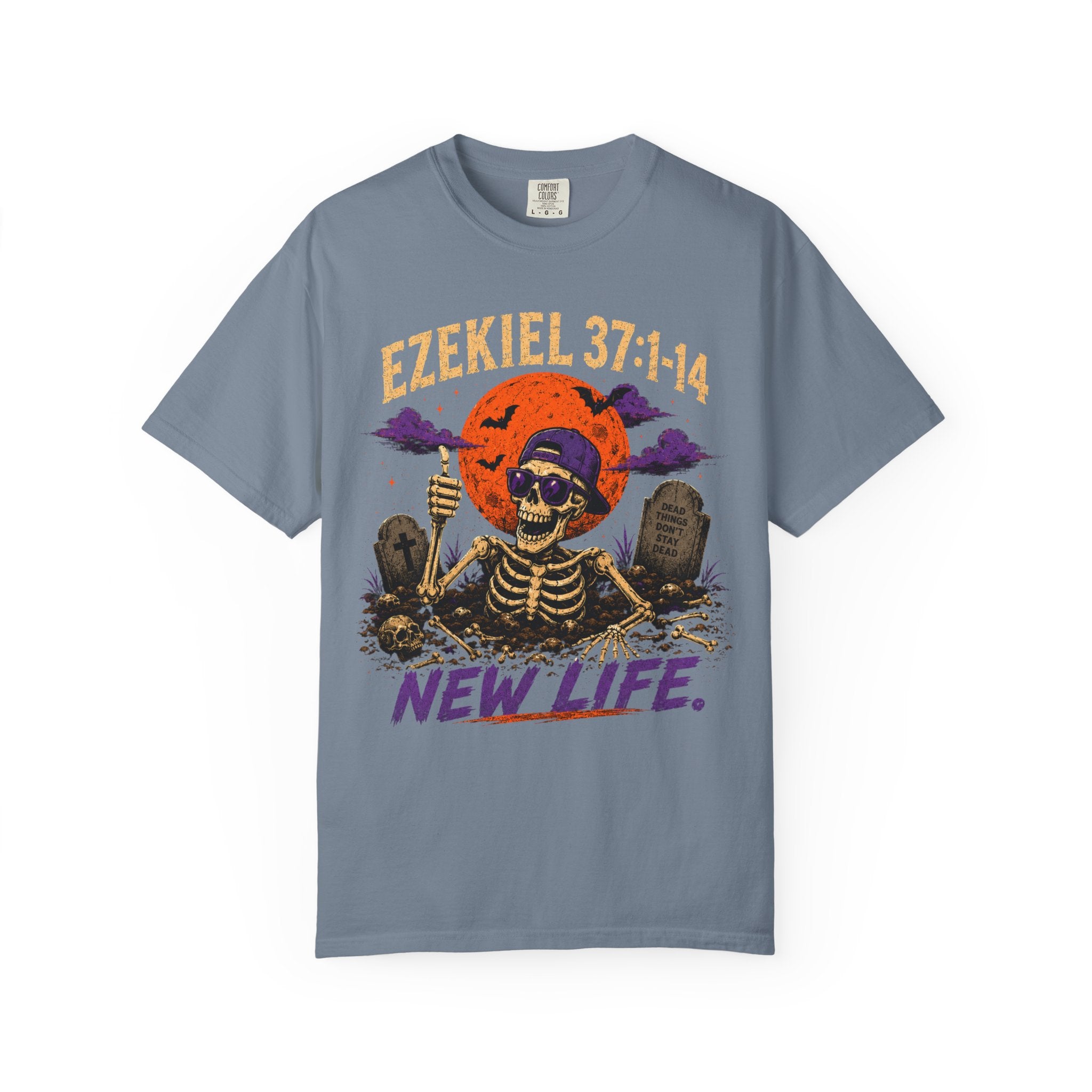 T-Shirt — 'Ezekiel 37:1-14 New Life' Skeleton Graveyard Graphic