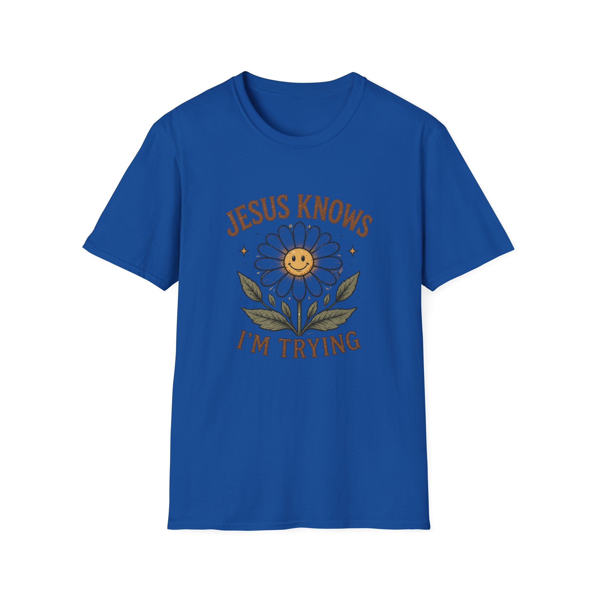 T-Shirt — "Jesus Knows I’m Trying" Daisy Faith Tee