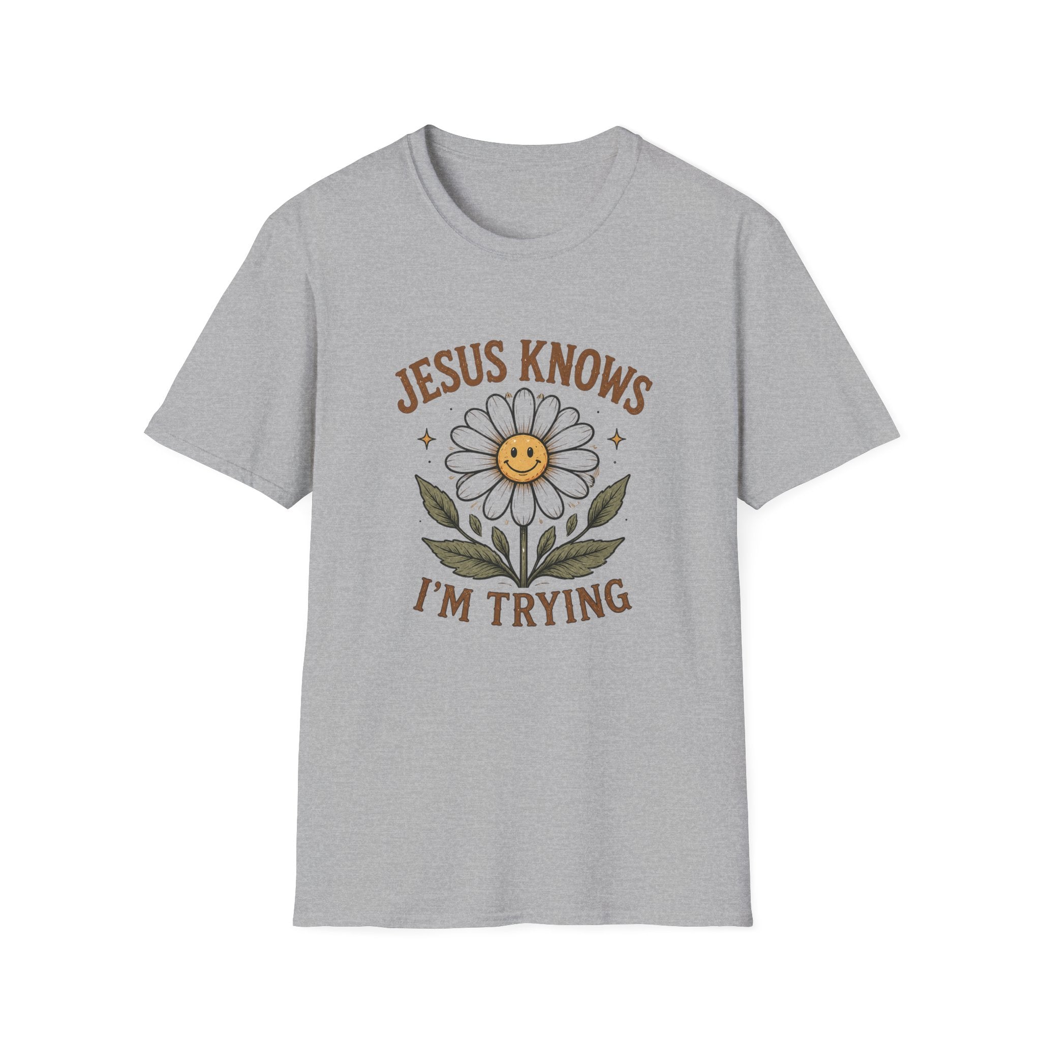 T-Shirt — "Jesus Knows I’m Trying" Daisy Faith Tee