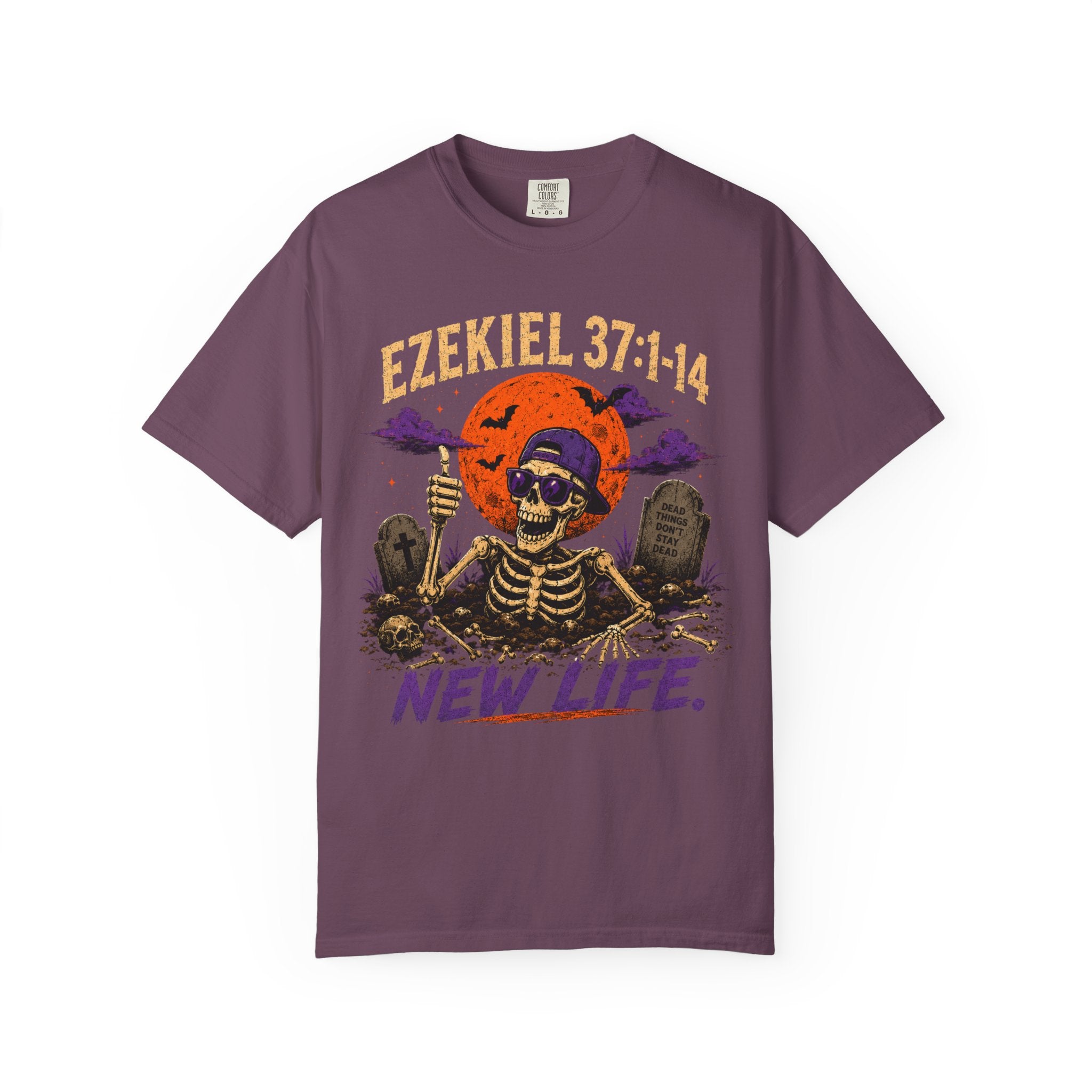T-Shirt — 'Ezekiel 37:1-14 New Life' Skeleton Graveyard Graphic