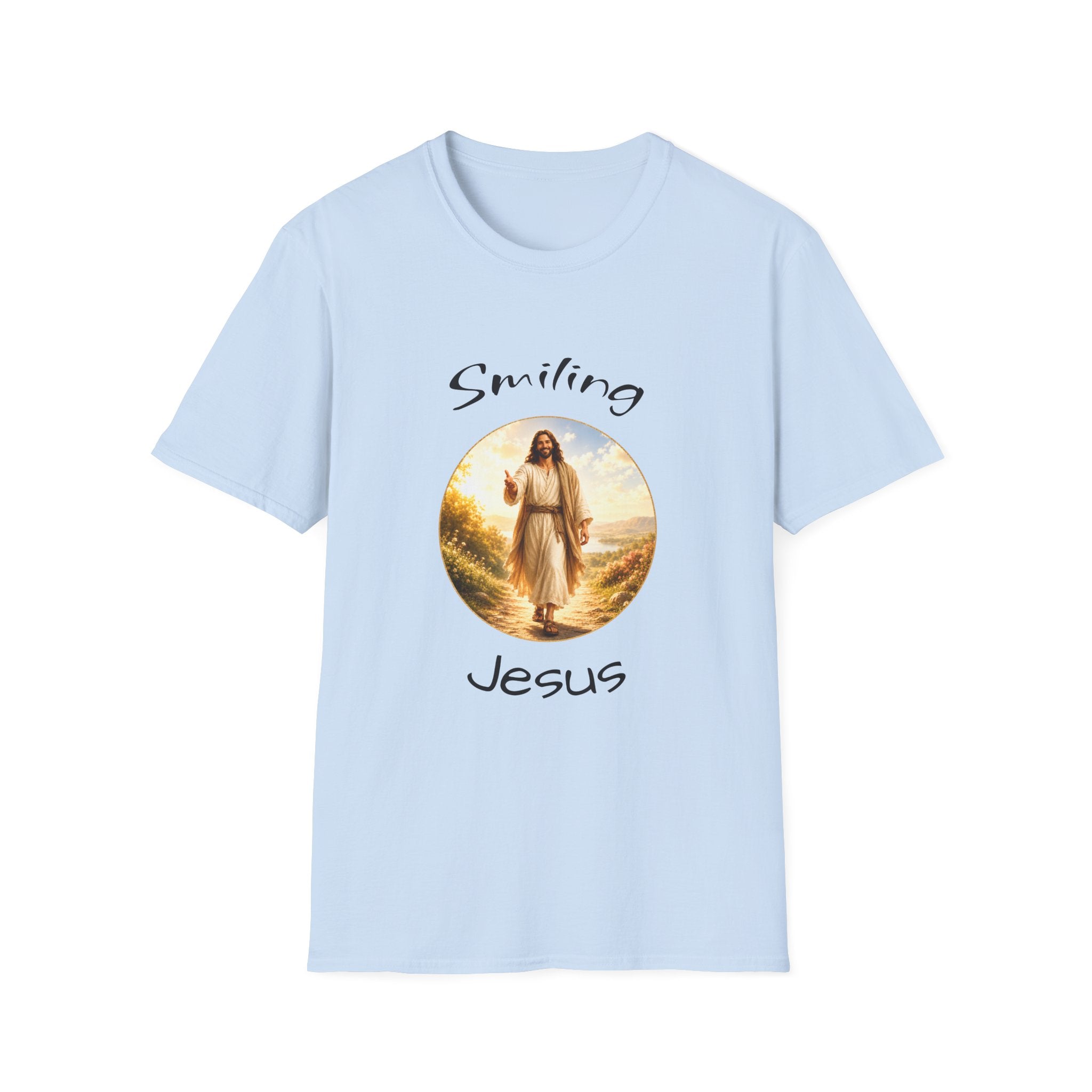 Smiling Jesus T-Shirt — Christian Faith Graphic Tee with John 14:1 Back