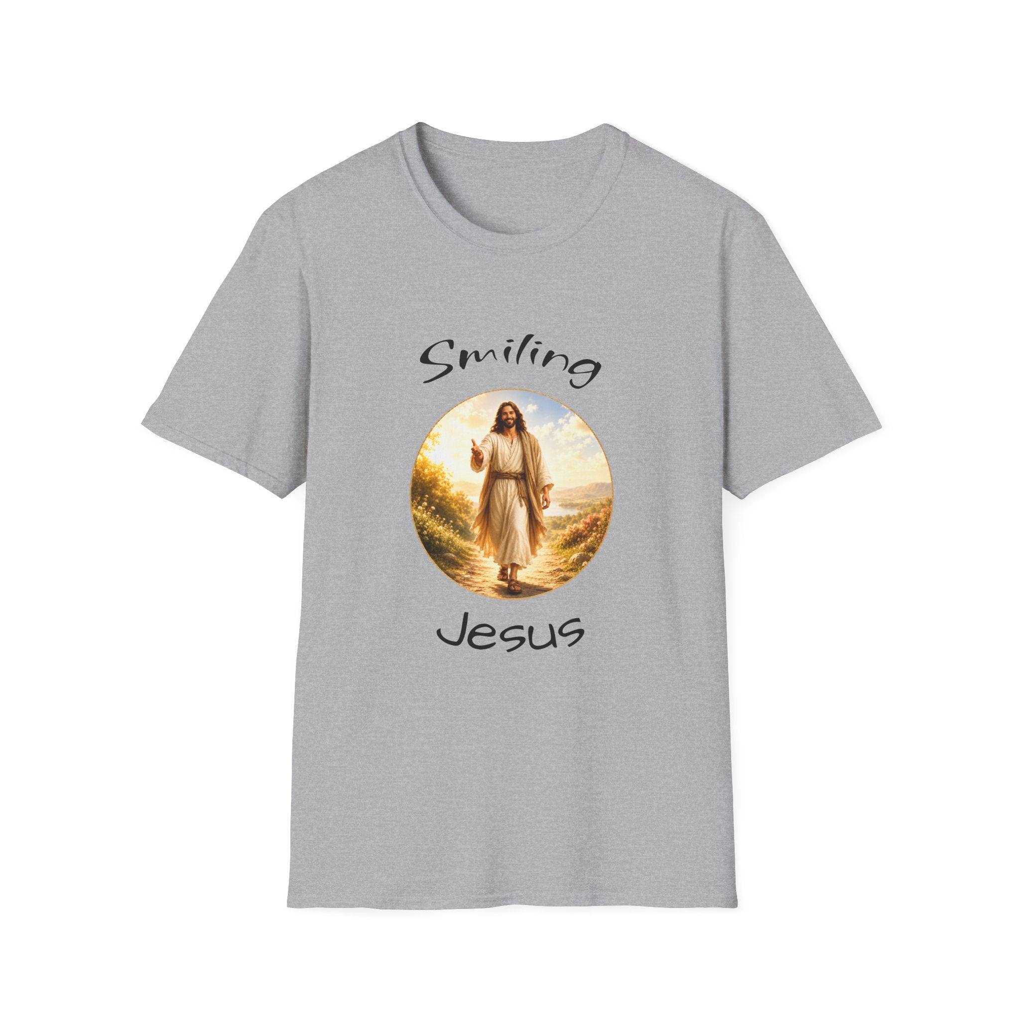 Smiling Jesus T-Shirt — Christian Faith Graphic Tee with John 14:1 Back