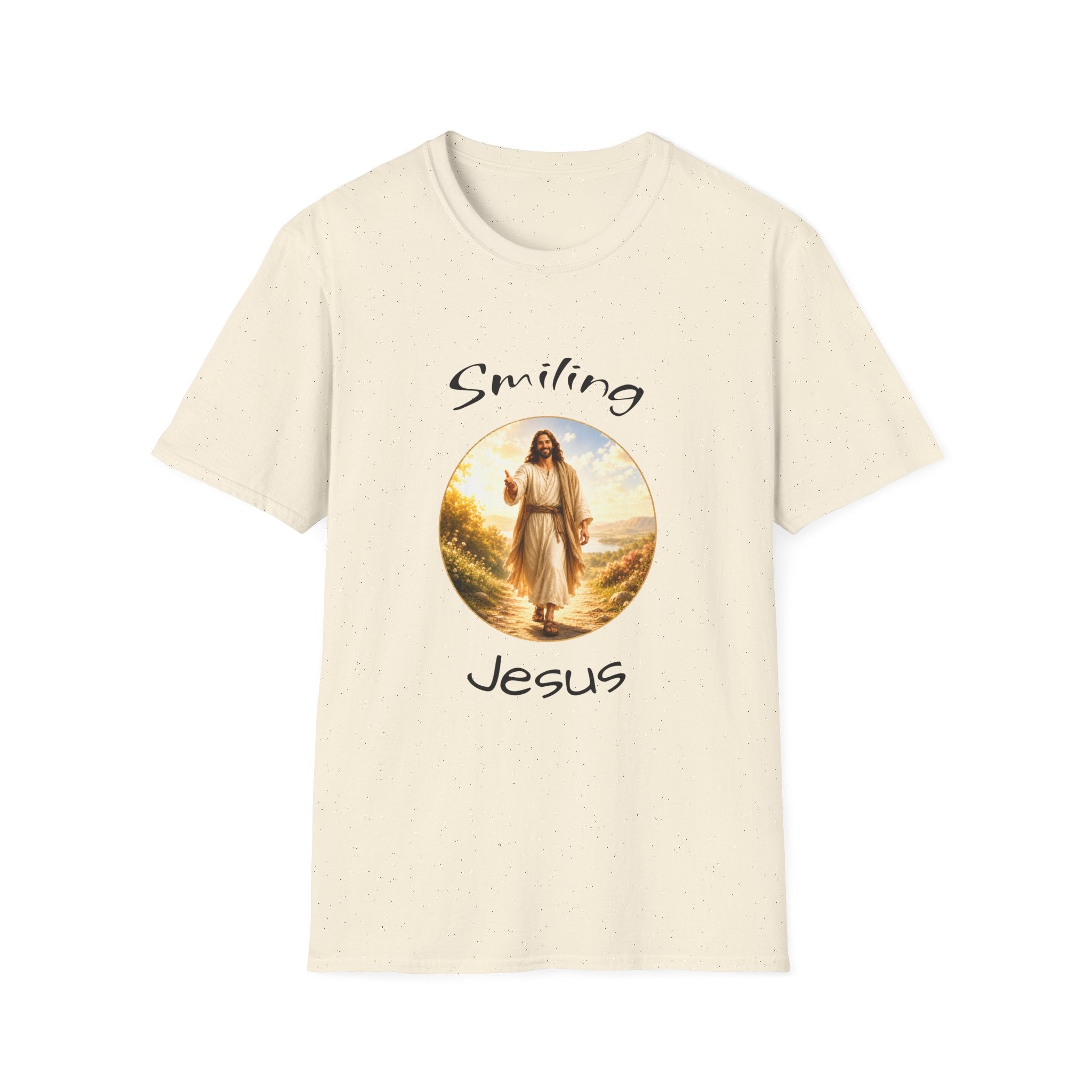Smiling Jesus T-Shirt — Christian Faith Graphic Tee with John 14:1 Back