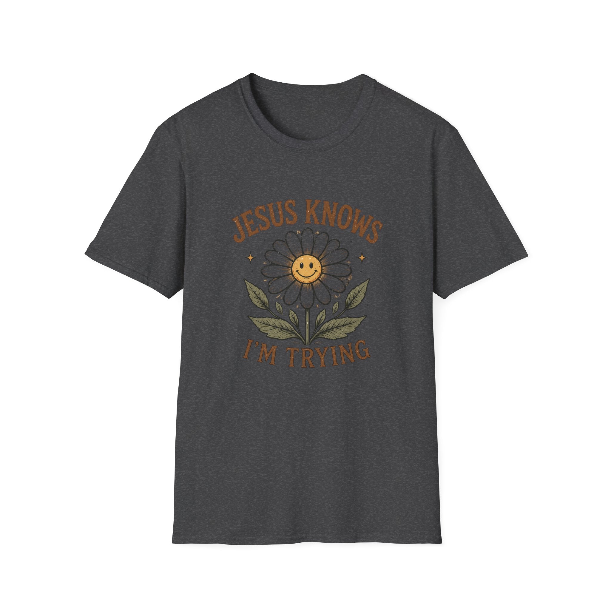T-Shirt — "Jesus Knows I’m Trying" Daisy Faith Tee