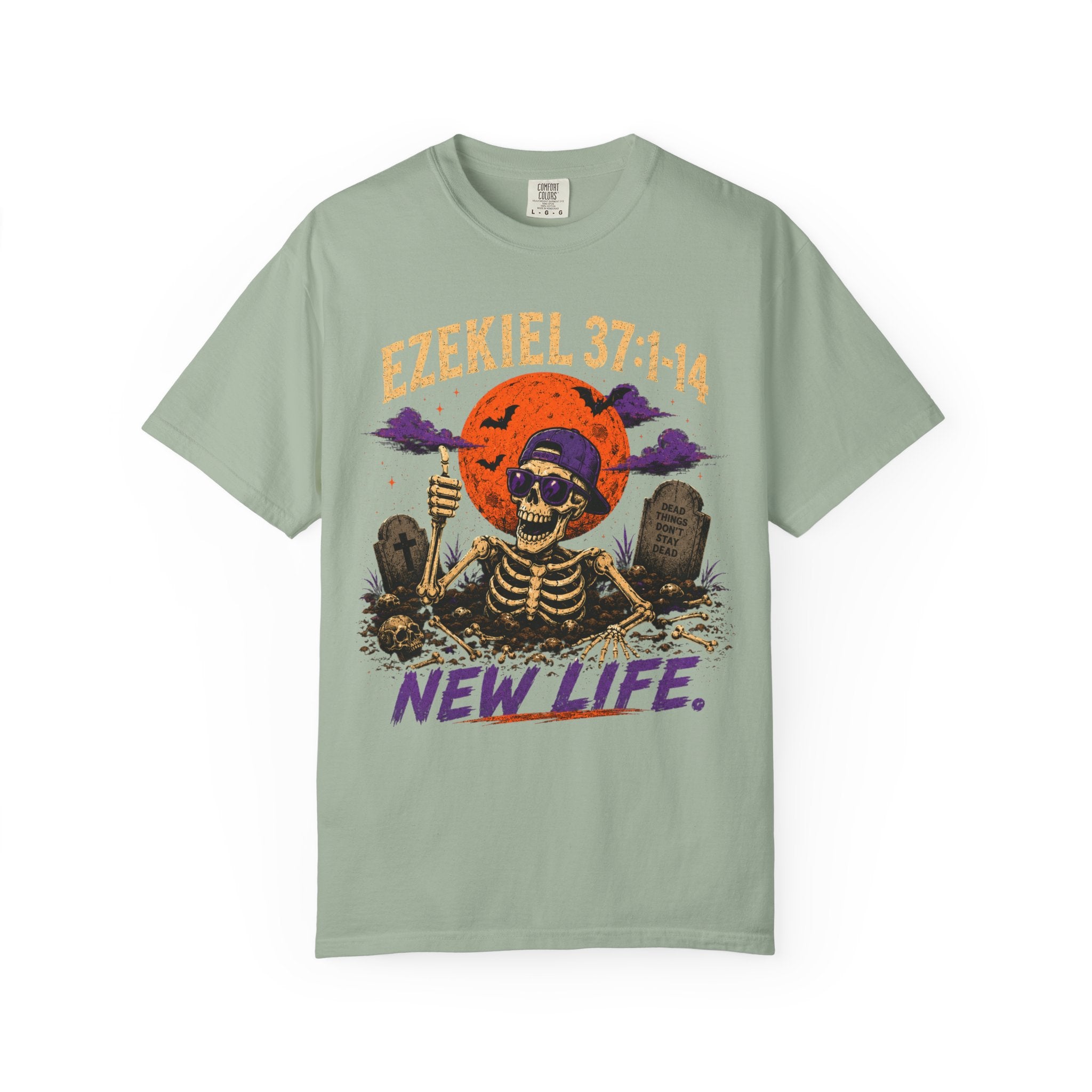 T-Shirt — 'Ezekiel 37:1-14 New Life' Skeleton Graveyard Graphic